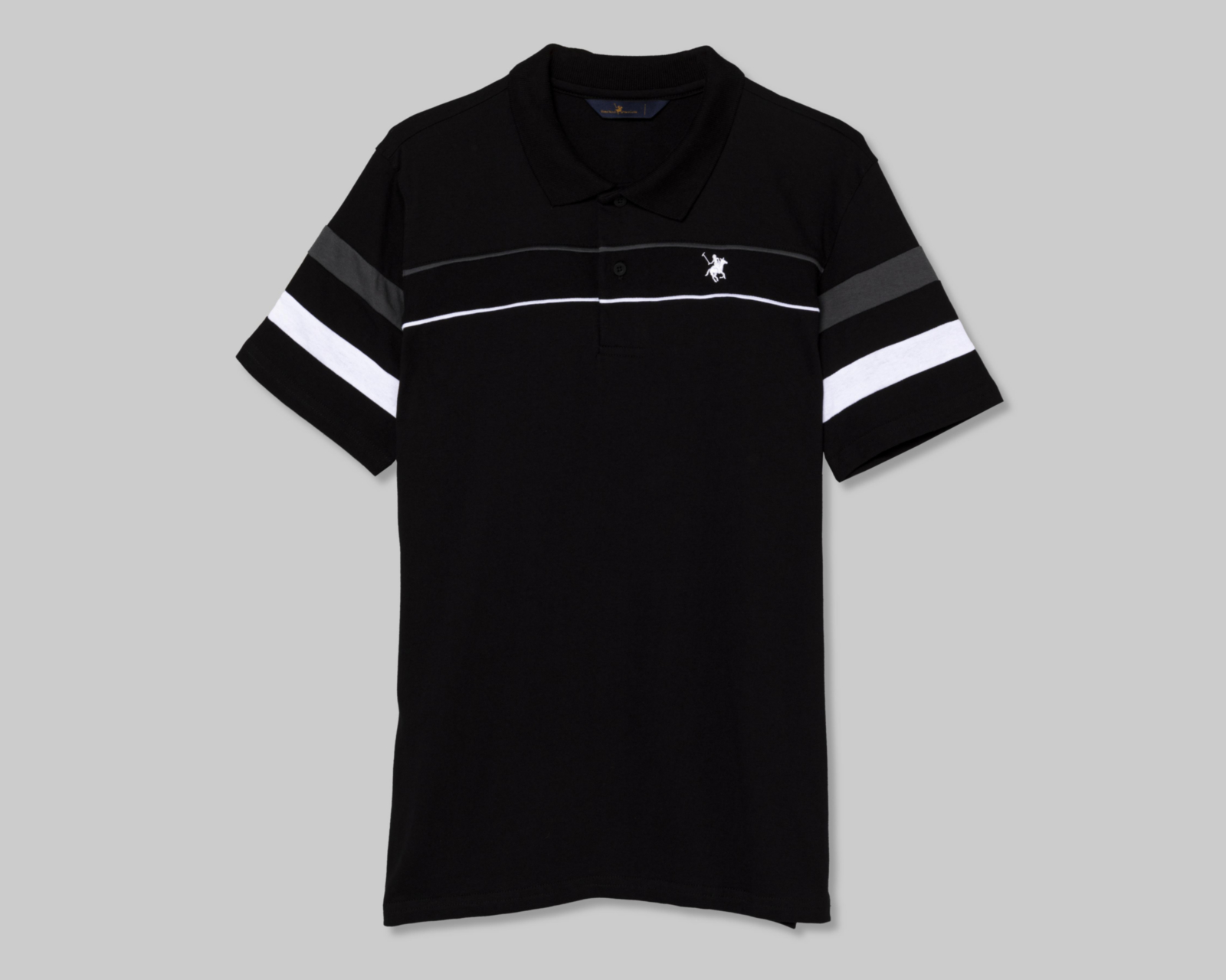 Foto 5 pulgar | Foto 4 | Playera Polo York Team Polo Club Negra con Franjas para Hombre