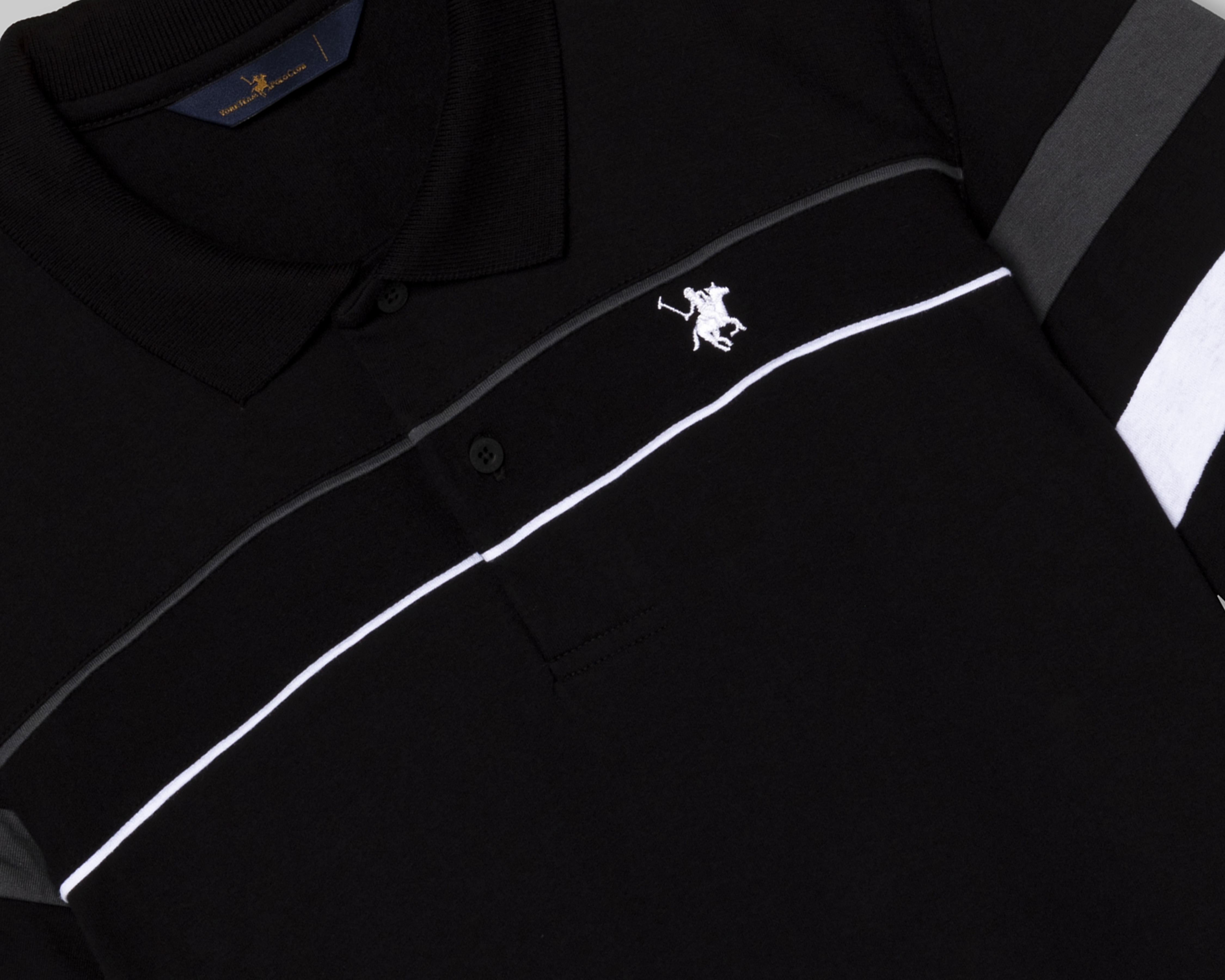 Foto 7 pulgar | Foto 6 | Playera Polo York Team Polo Club Negra con Franjas para Hombre