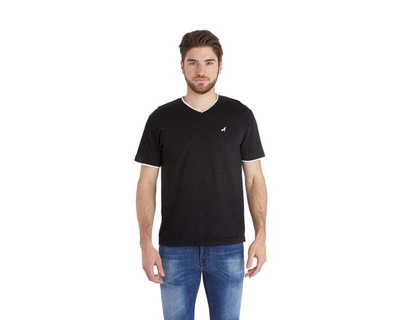 Playera de Cuello V Negro Refill para Hombre