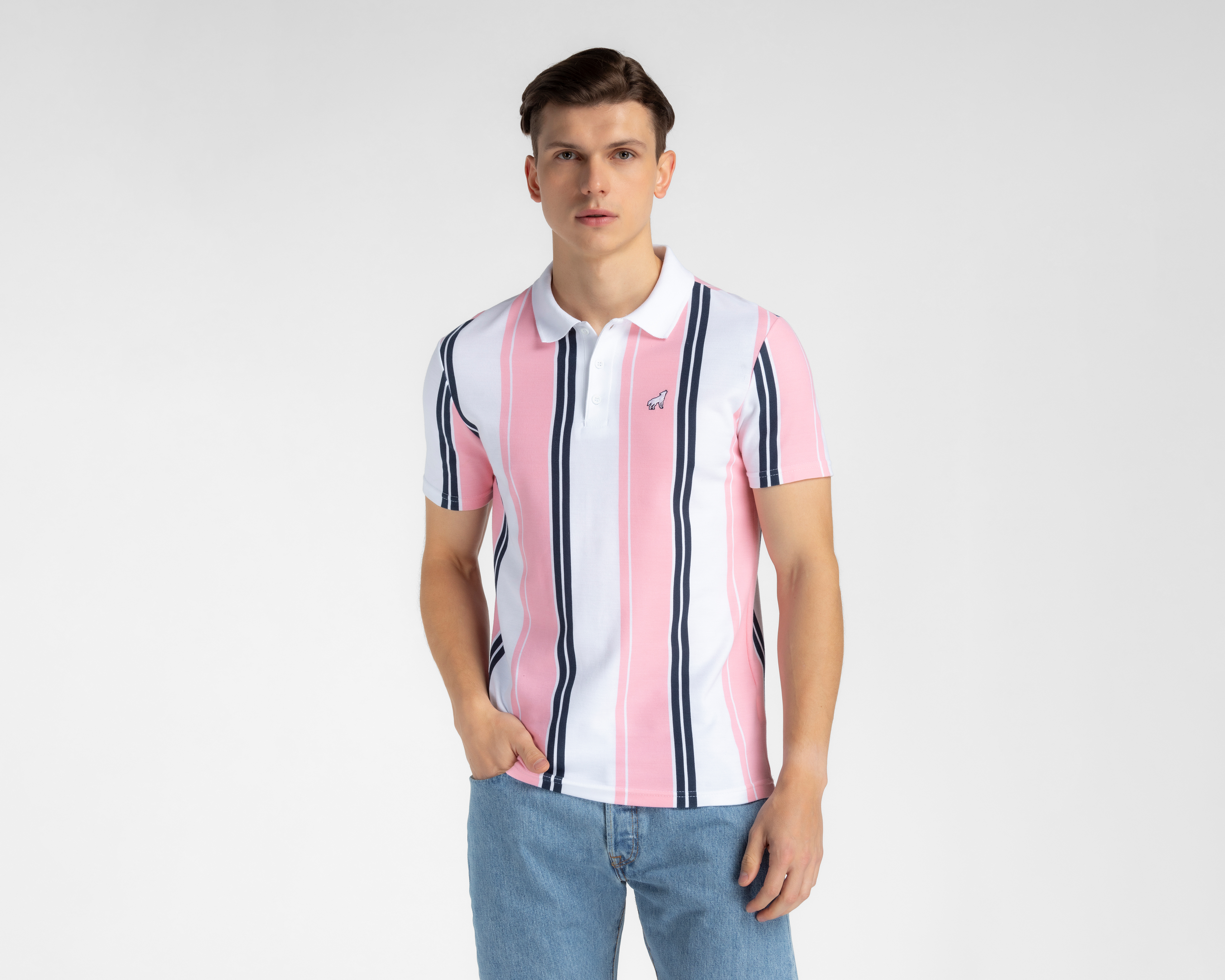 Playera Polo Refill Rosa y Blanco para Hombre