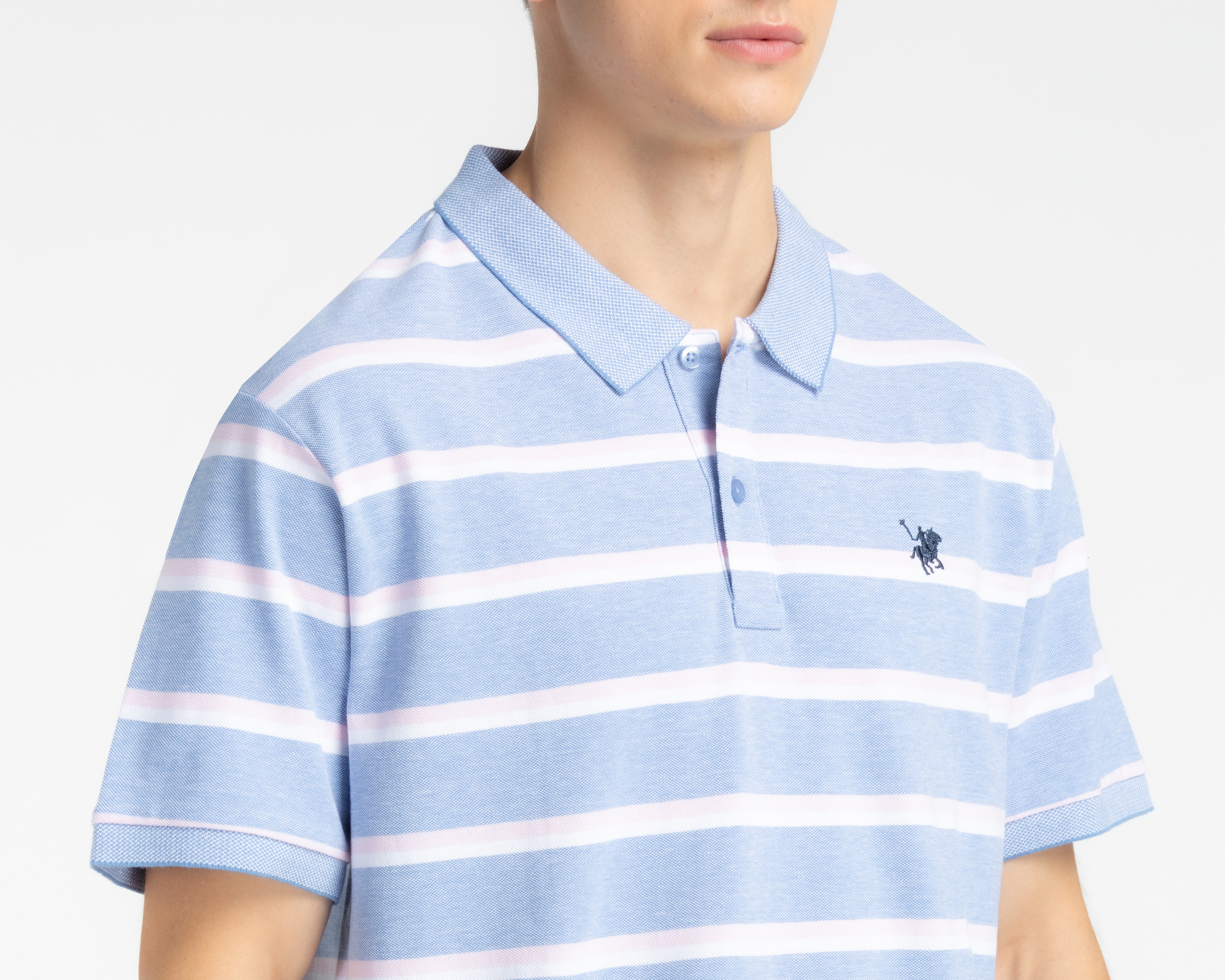 Foto 4 pulgar | Foto 3 | Playera Polo York Team Polo Club Azul con Rayas Blancas para Hombre