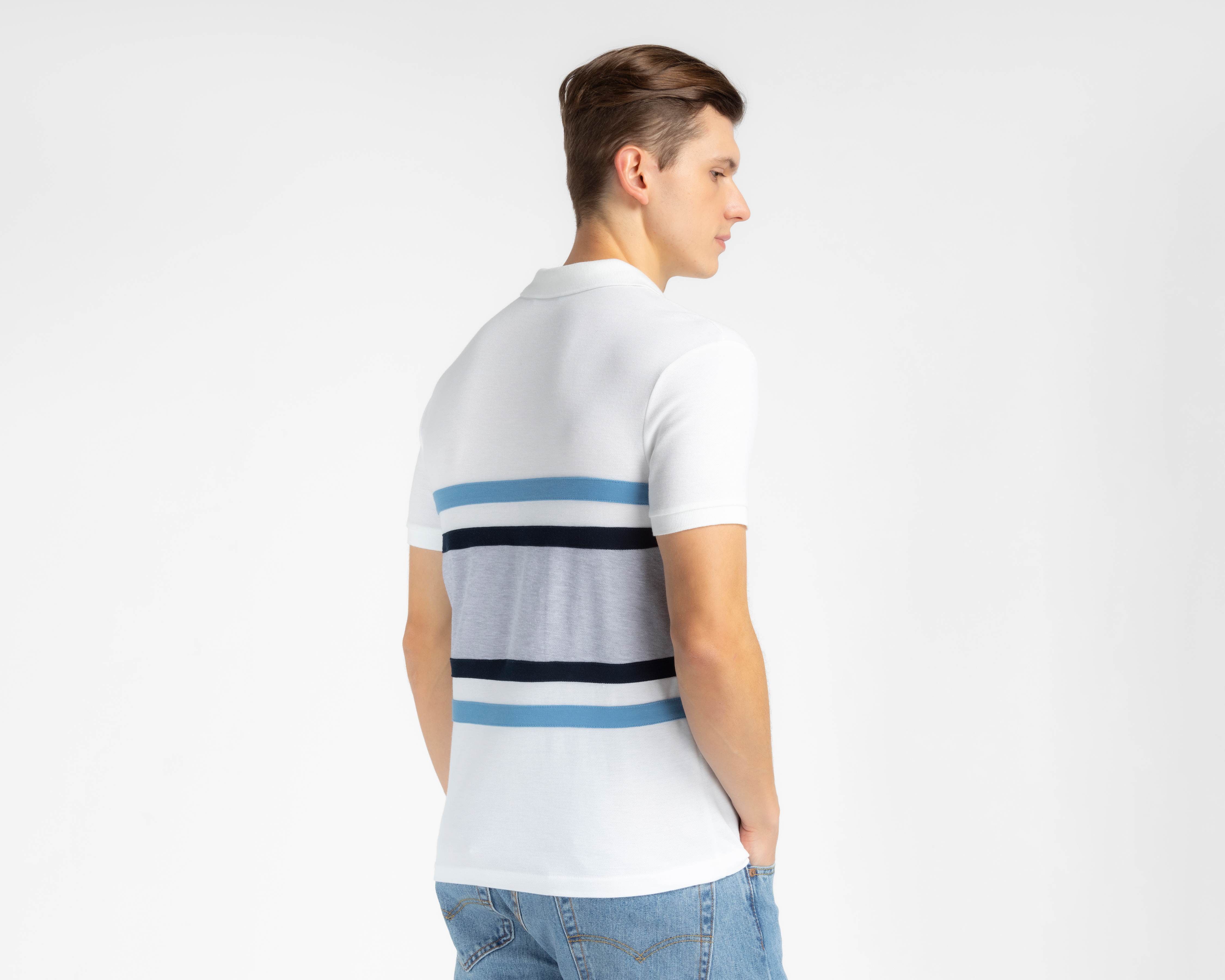 Foto 3 pulgar | Foto 2 | Playera Polo York Team Polo Club Blanca con Franjas Azules para Hombre