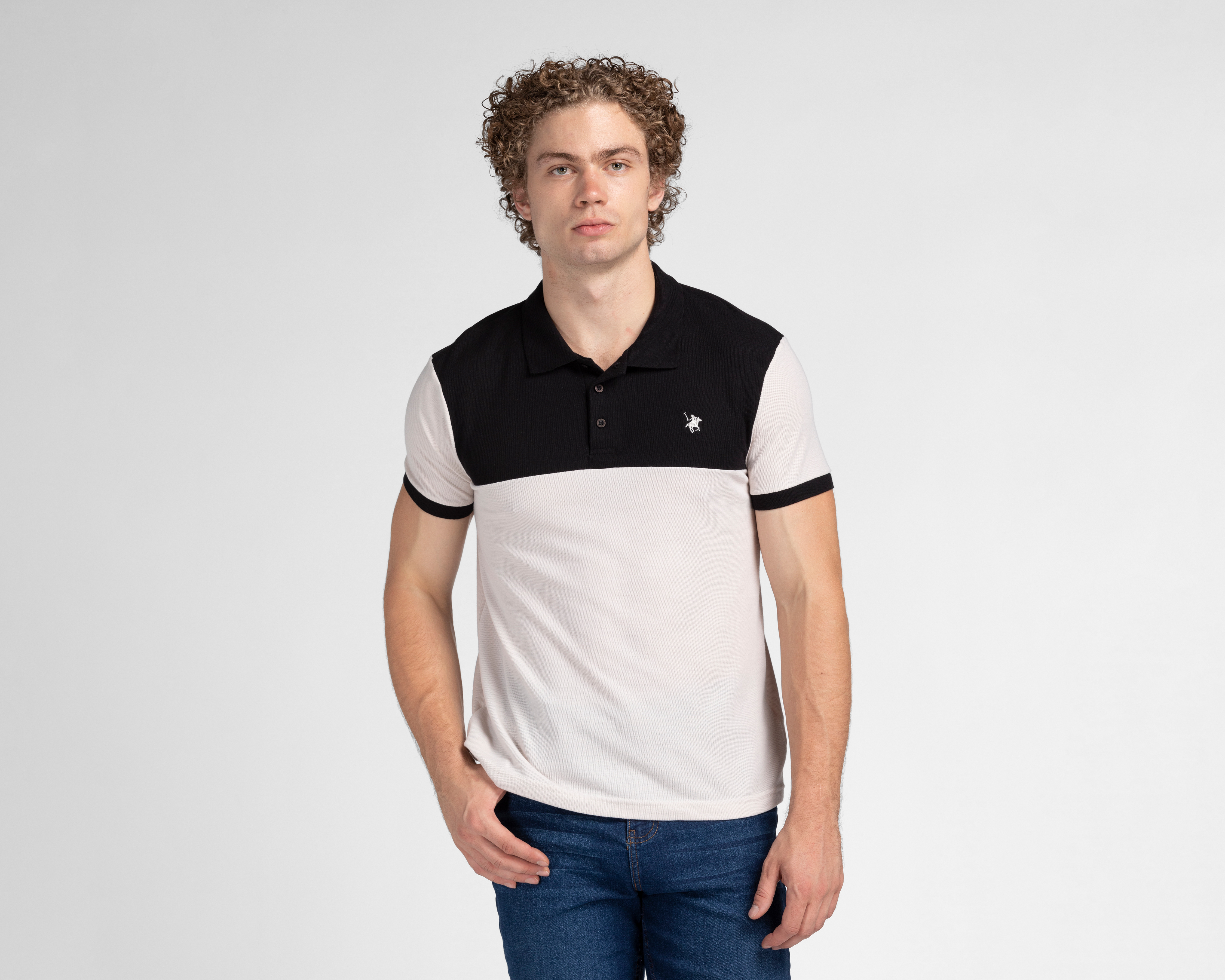 Foto 1 | Foto 1 | Playera Polo York Team Polo Club Negra y Beige para Hombre