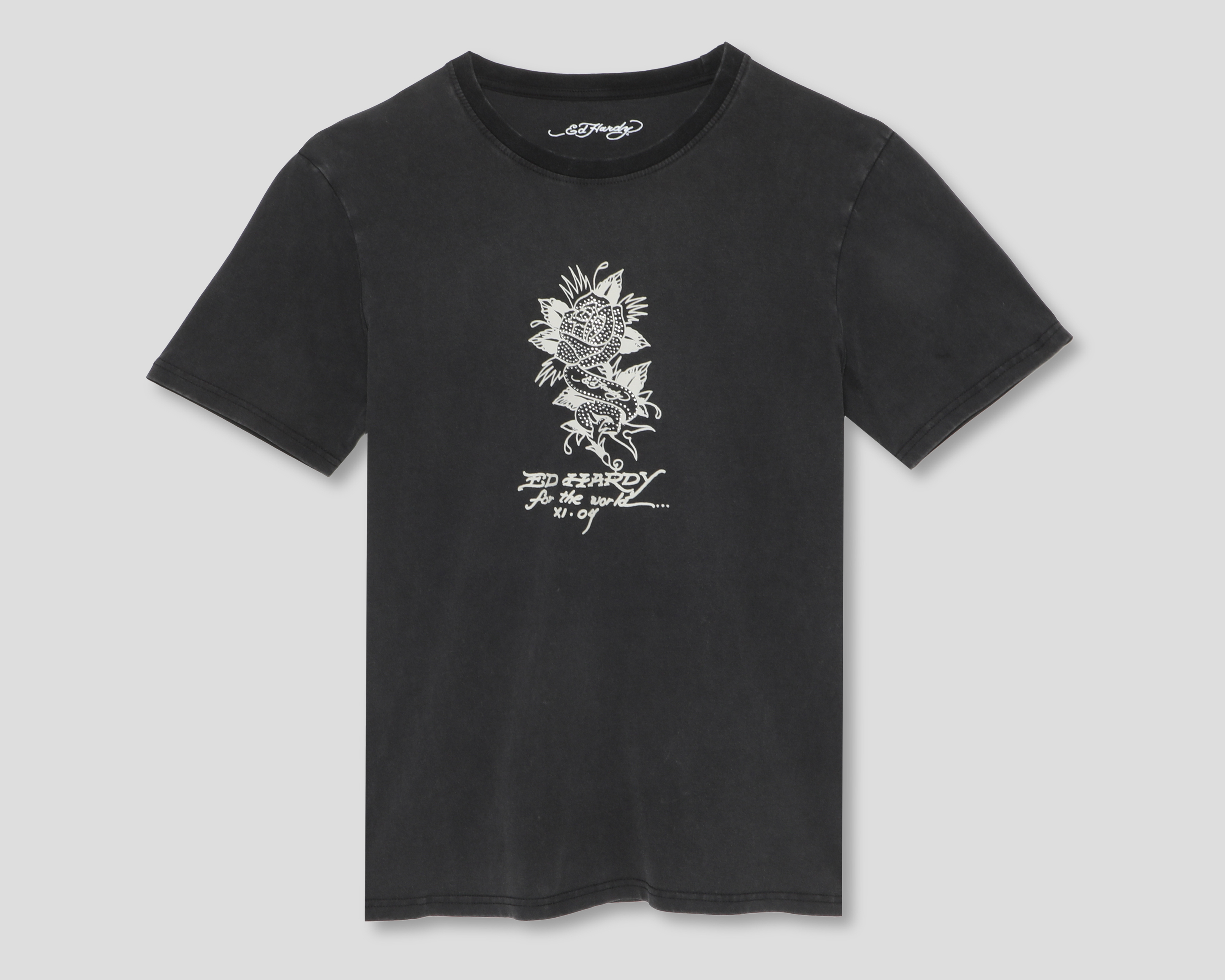 Foto 2 pulgar | Foto 1 | Playera Cuello Redondo Gris Ed Hardy para Hombre