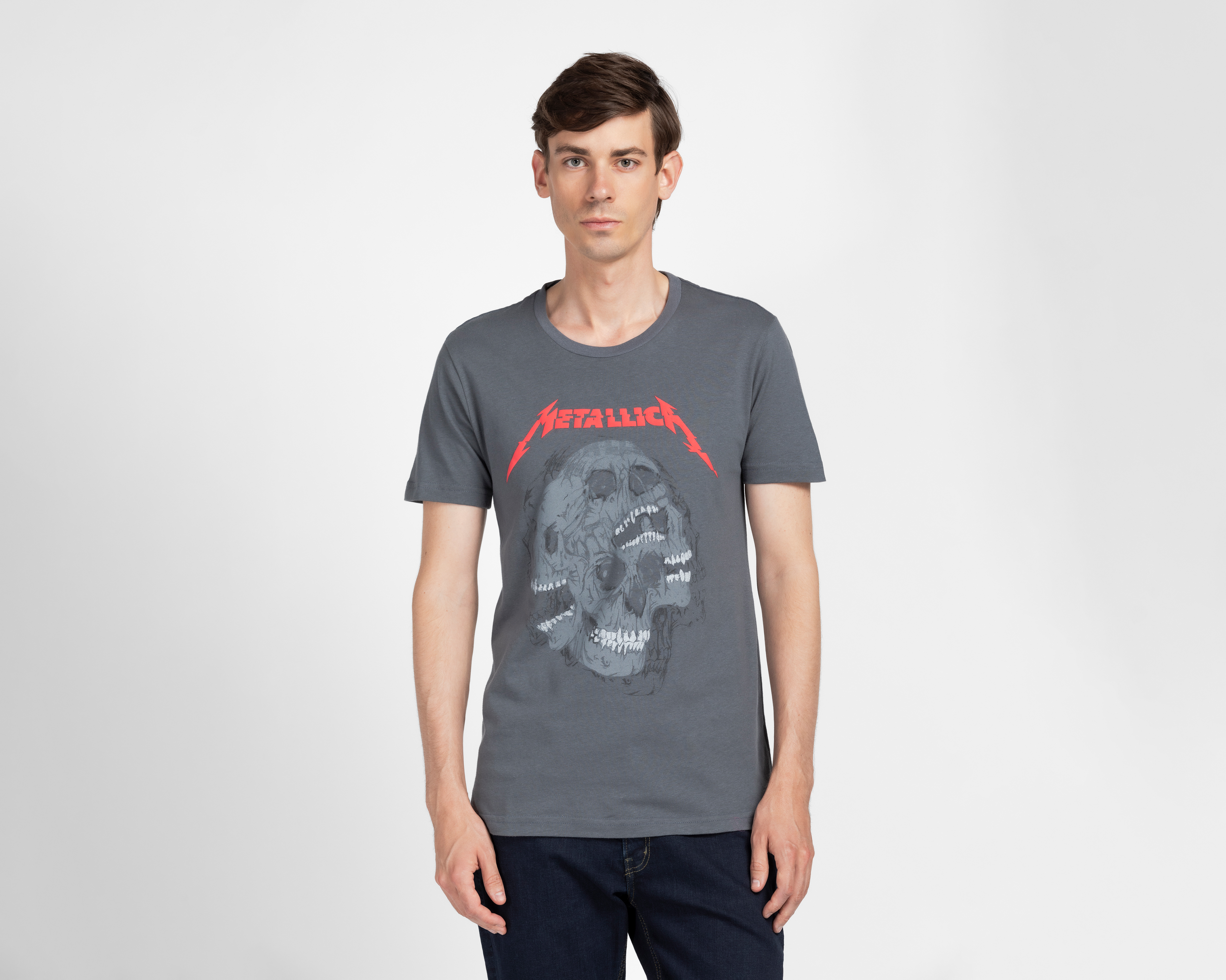 Playera Metallica Gris Cuello Redondo para Hombre