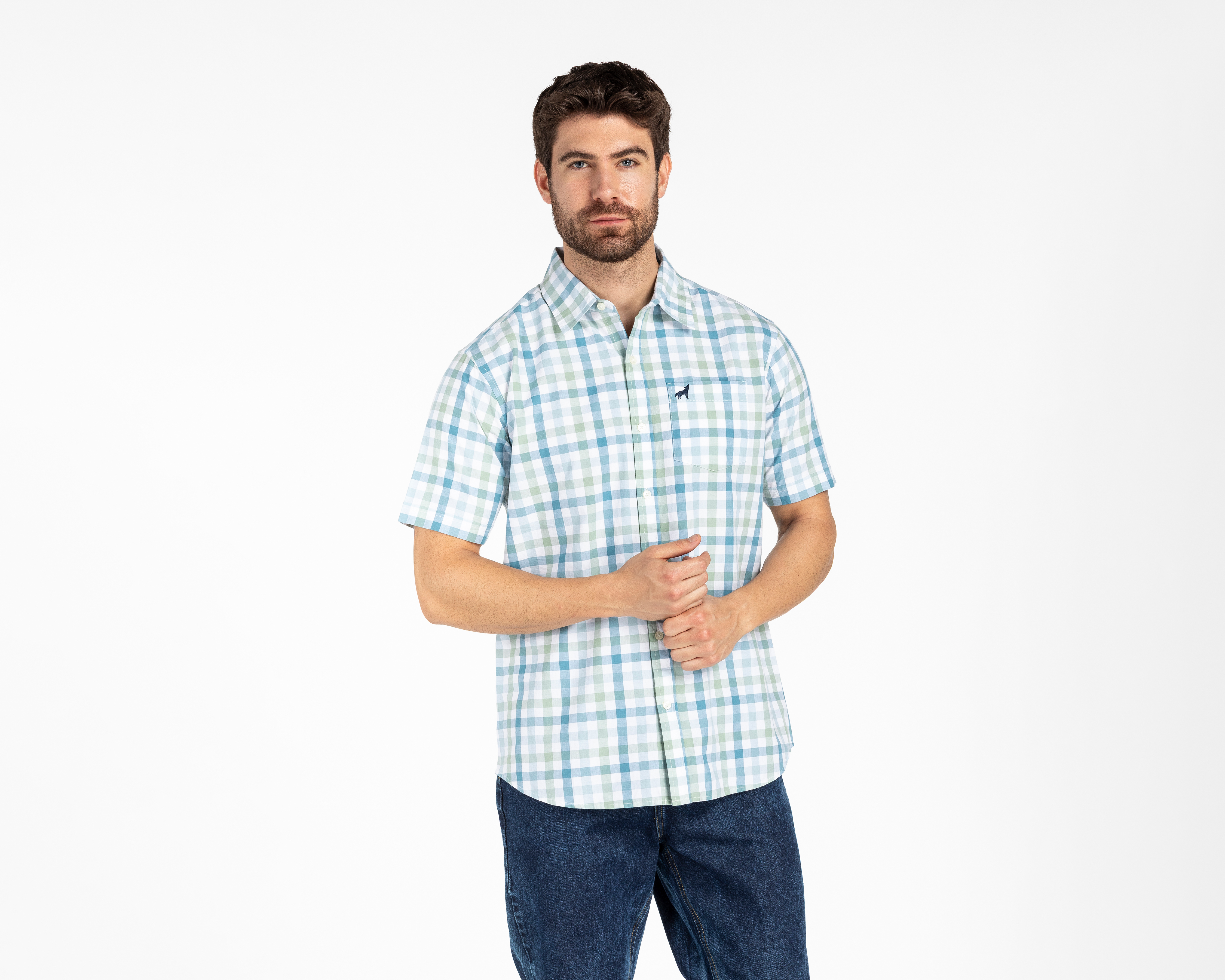 Camisa Casual de Algodón Refill Regular a Cuadros para Hombre