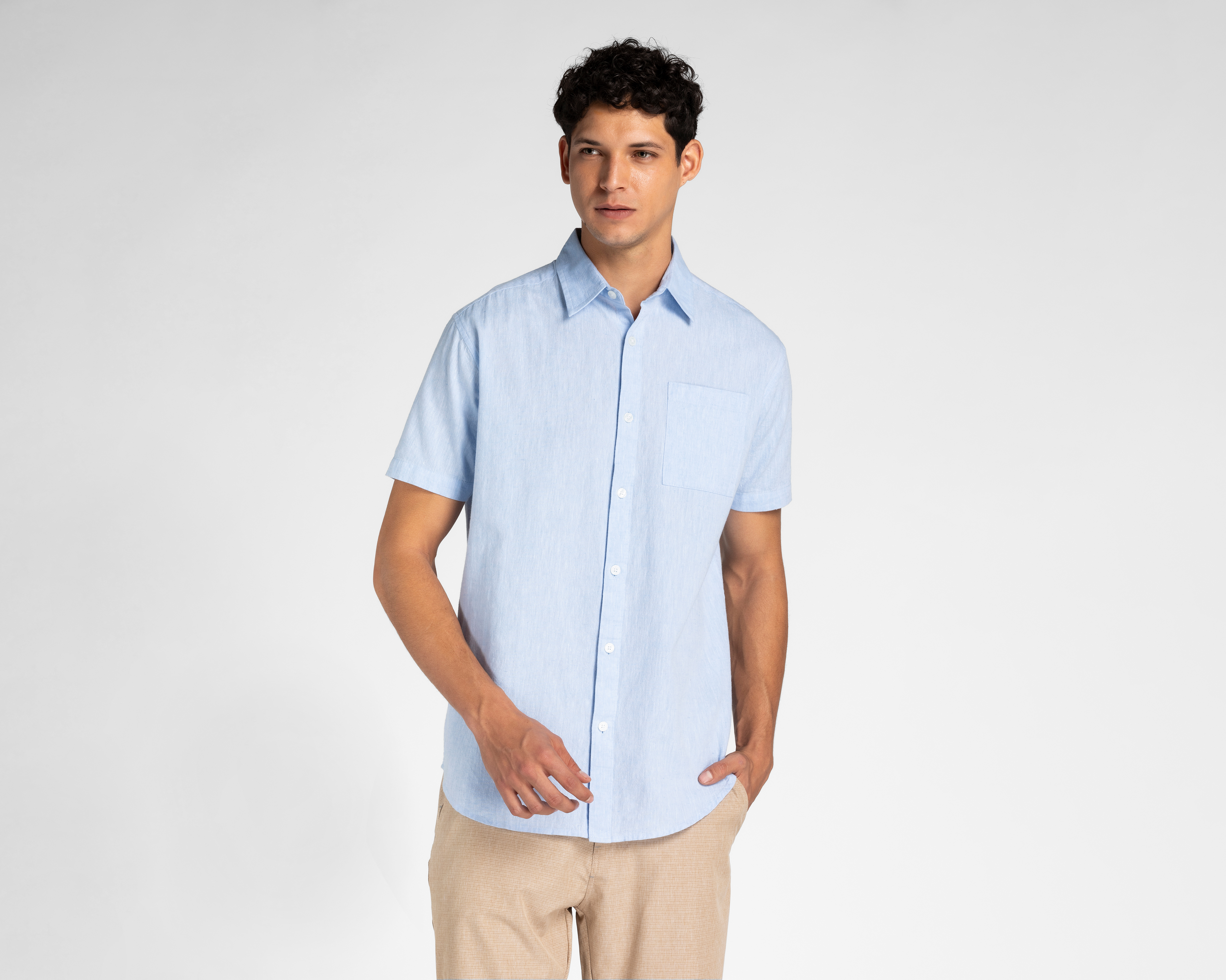 Camisa Casual de Algodón Porto Sur Regular Fit Lisa para Hombre