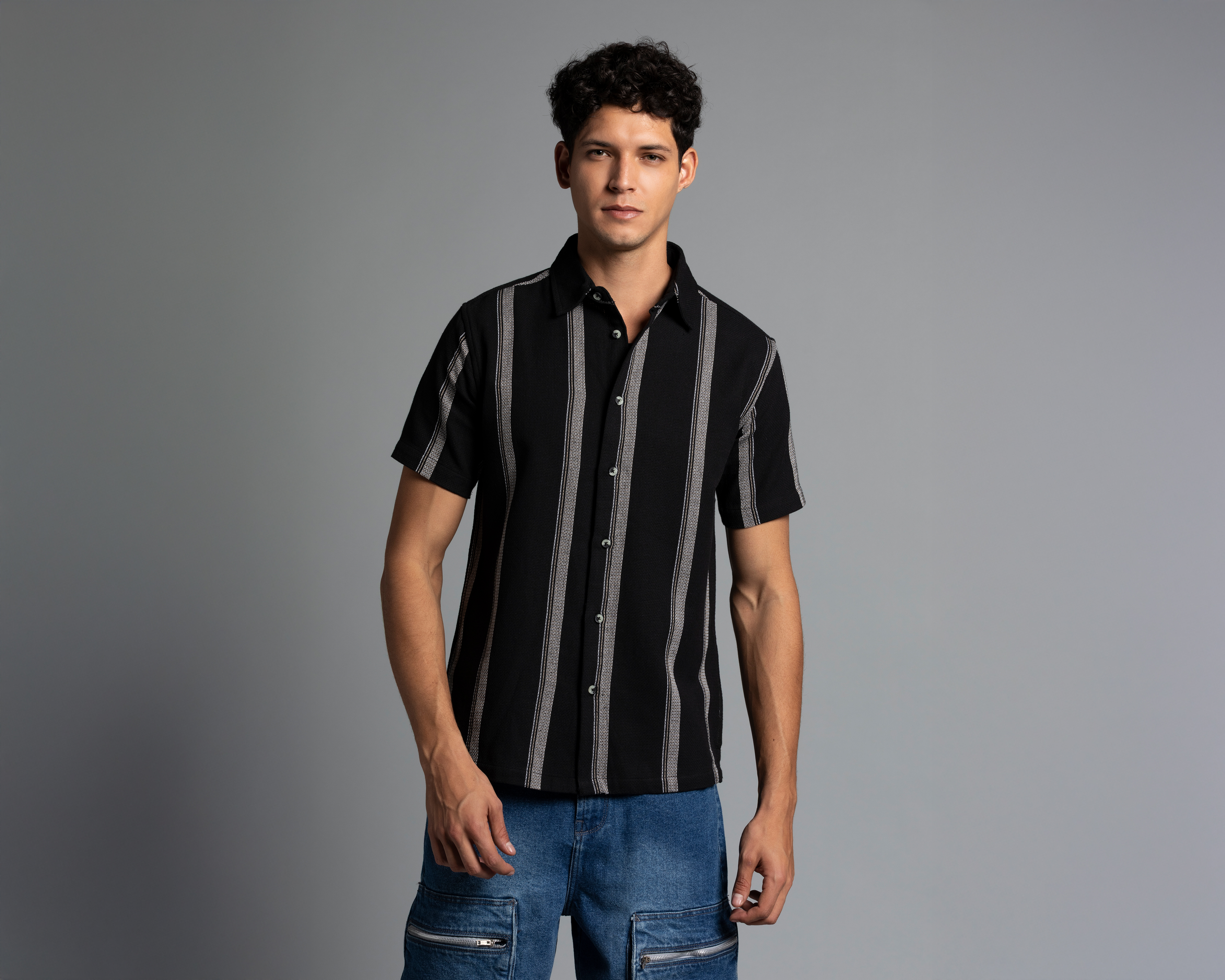 Camisa de Moda Strona Regular a Rayas para Hombre