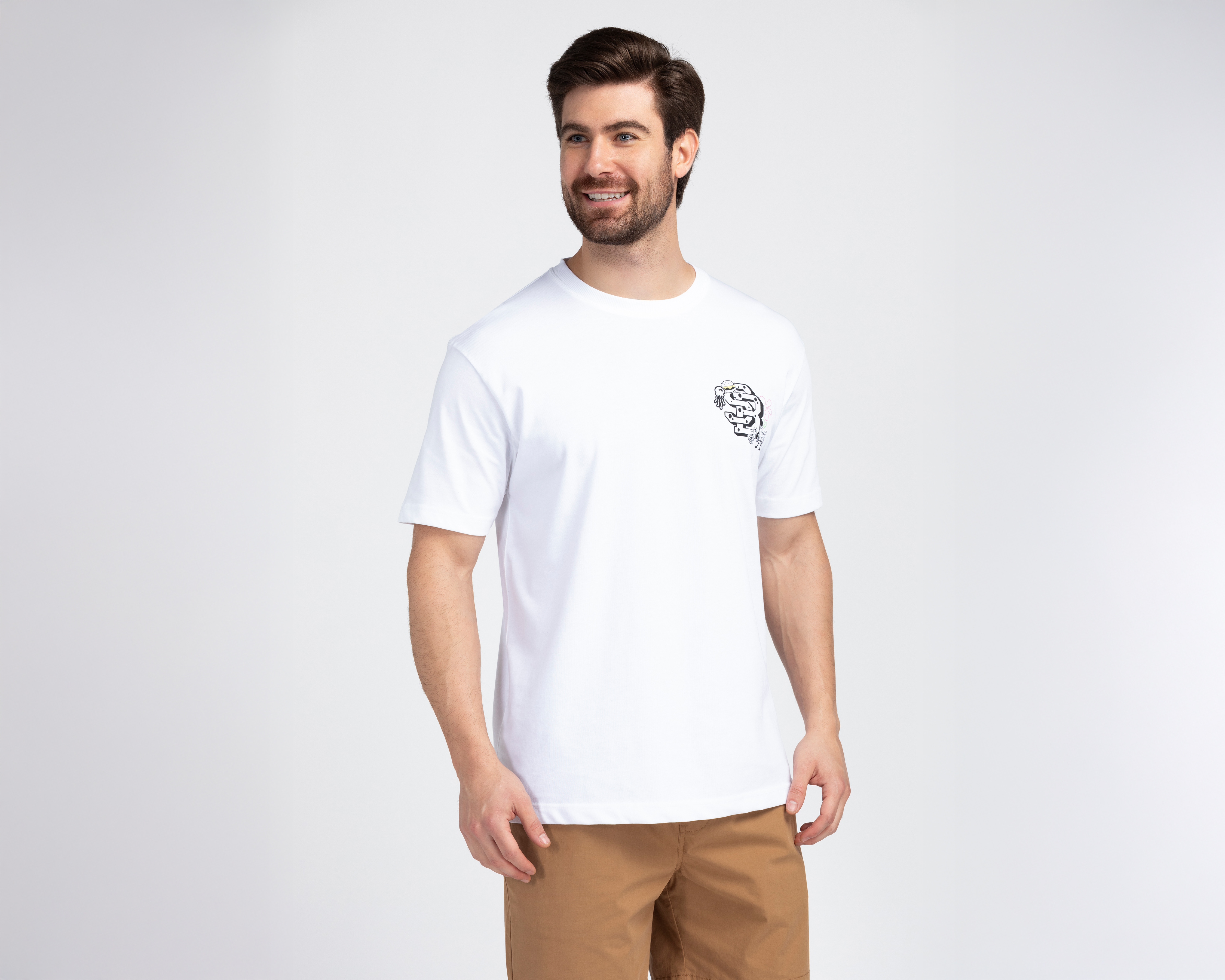 Playera de Cuello Redondo Blanca Bob Esponja para Hombre