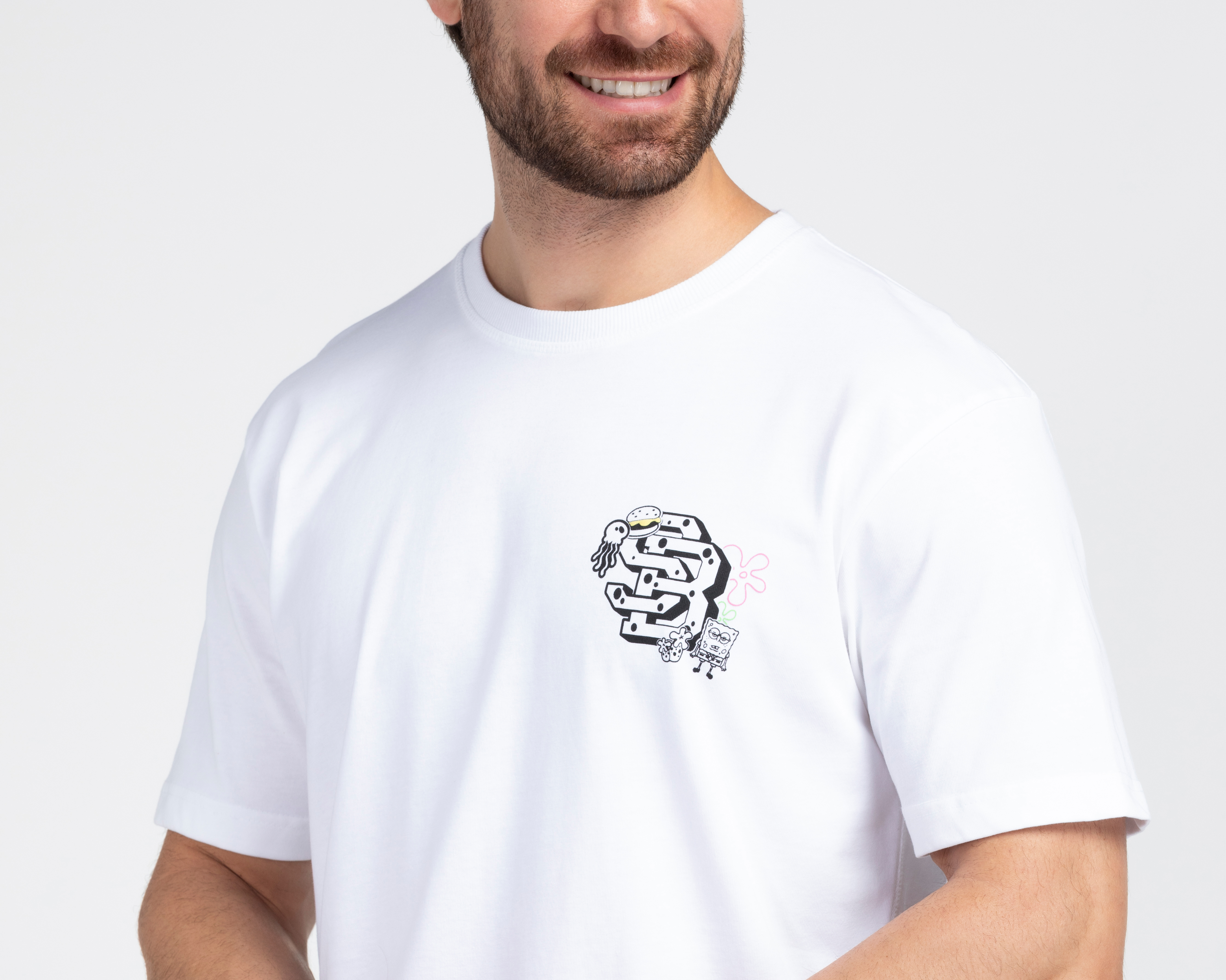 Foto 4 pulgar | Foto 3 | Playera de Cuello Redondo Blanca Bob Esponja para Hombre