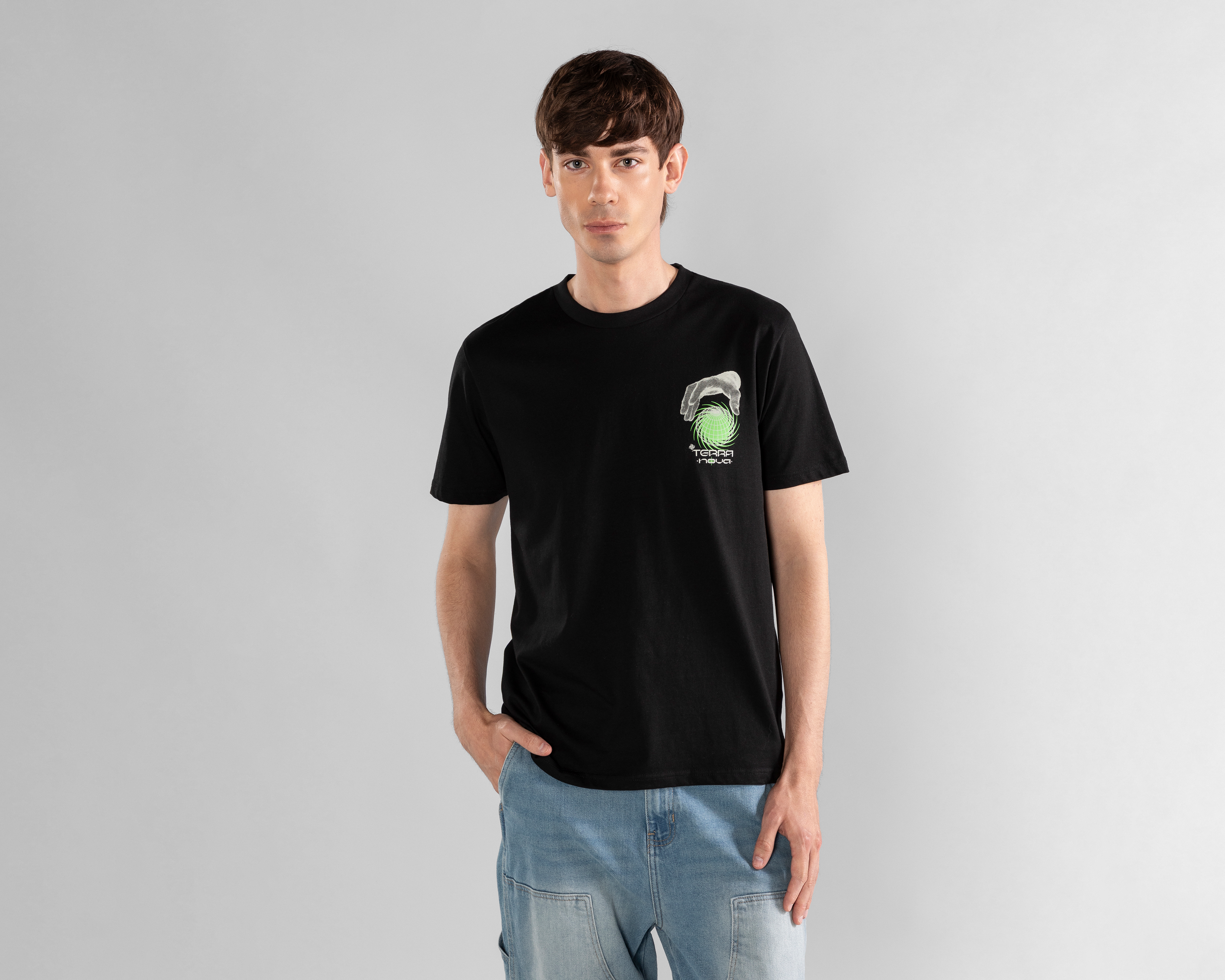 Playera de Cuello Redondo Strona Negra para Hombre