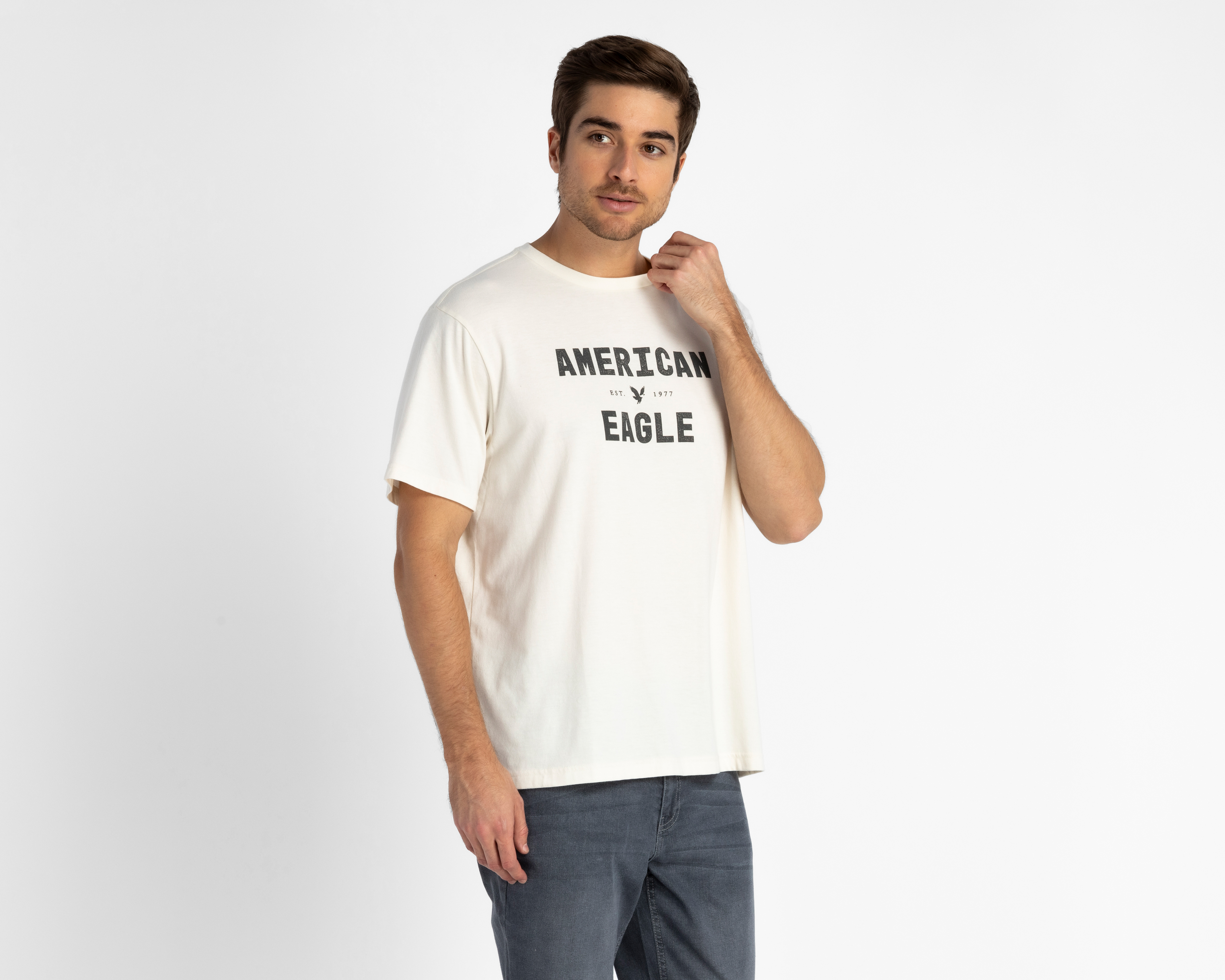 Playera de Cuello Redondo Blanco American Eagle para Hombre