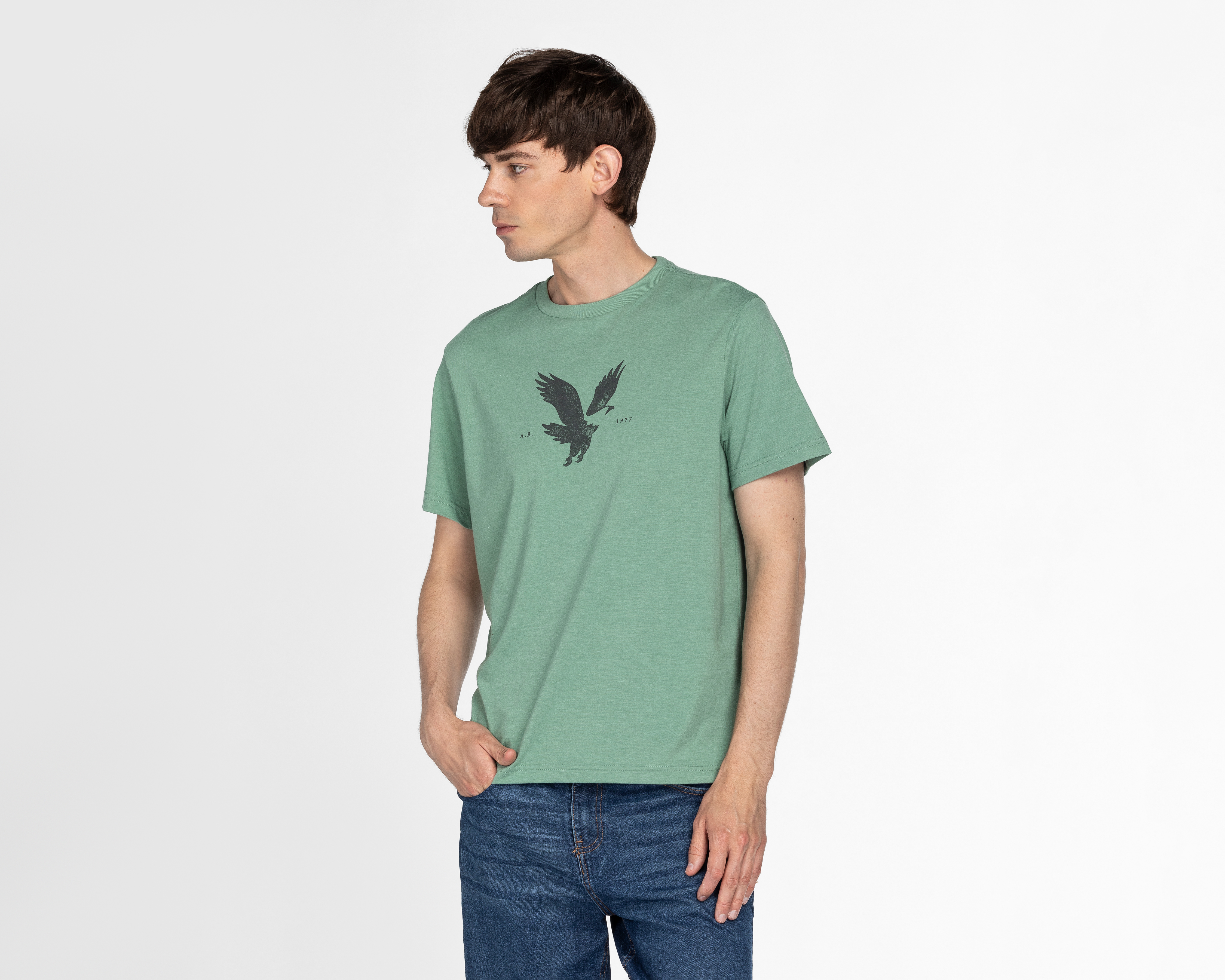 Foto 2 pulgar | Foto 1 | Playera de Cuello Redondo Verde American Eagle para Hombre