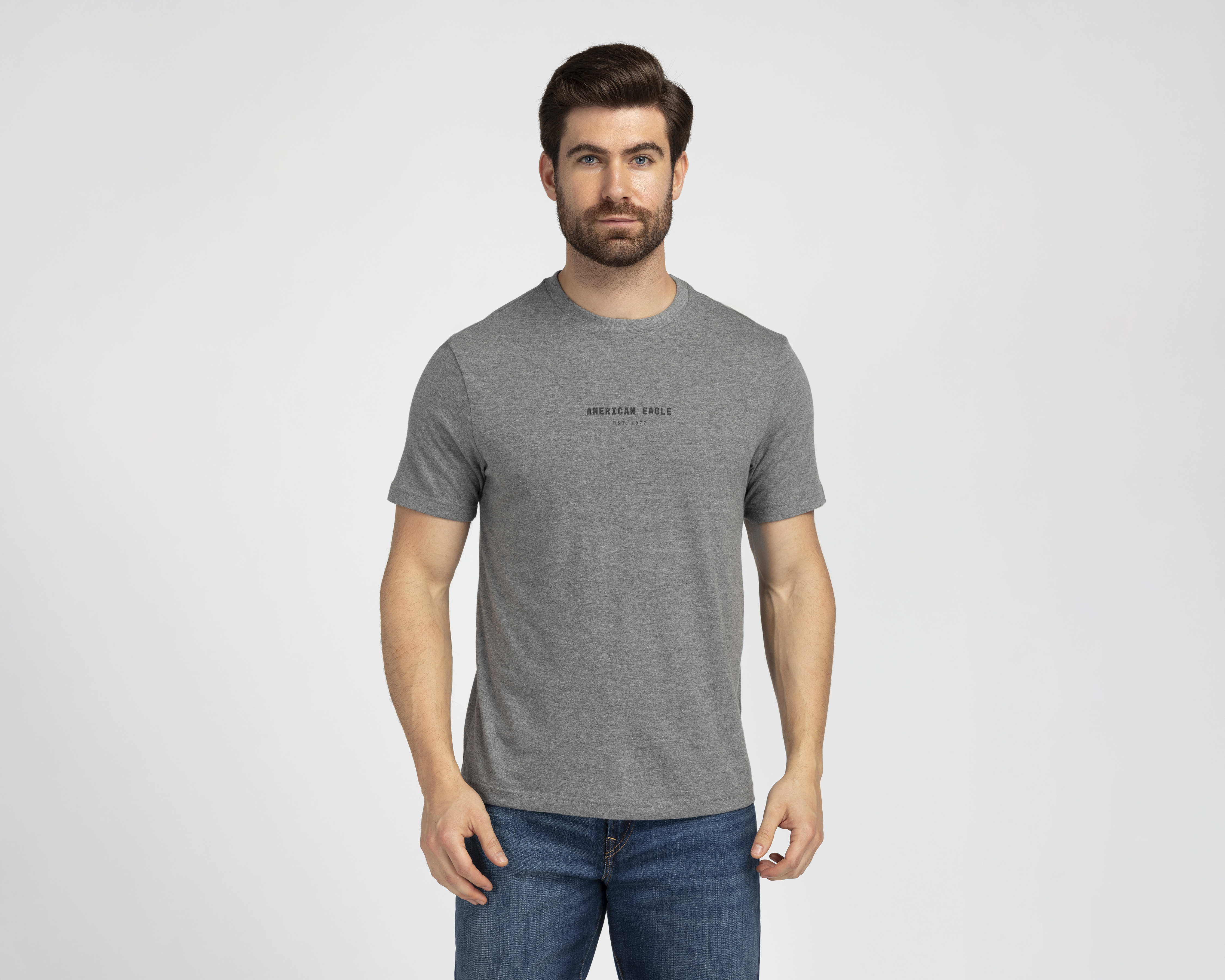 Foto 2 pulgar | Foto 1 | Playera de Cuello Redondo Gris American Eagle para Hombre