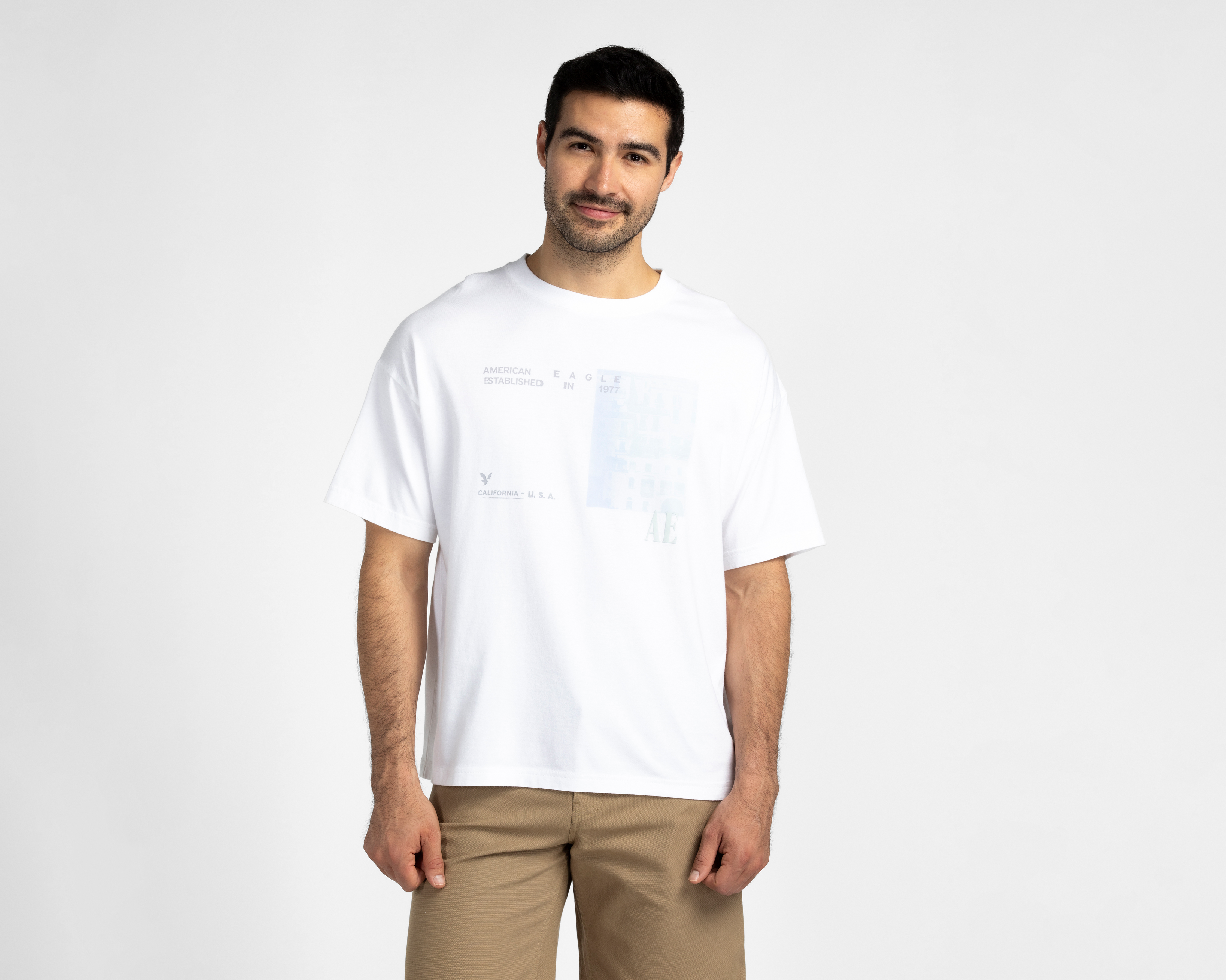 Playera de Cuello Redondo Blanca American Eagle para Hombre