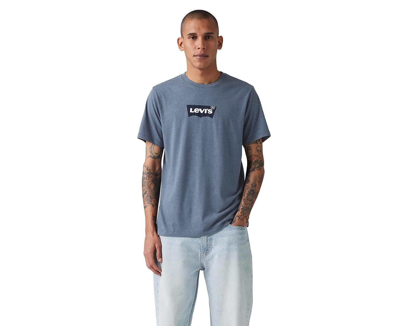 Foto 2 pulgar | Foto 1 | Playera Levi's Azul Cuello Redondo para Hombre