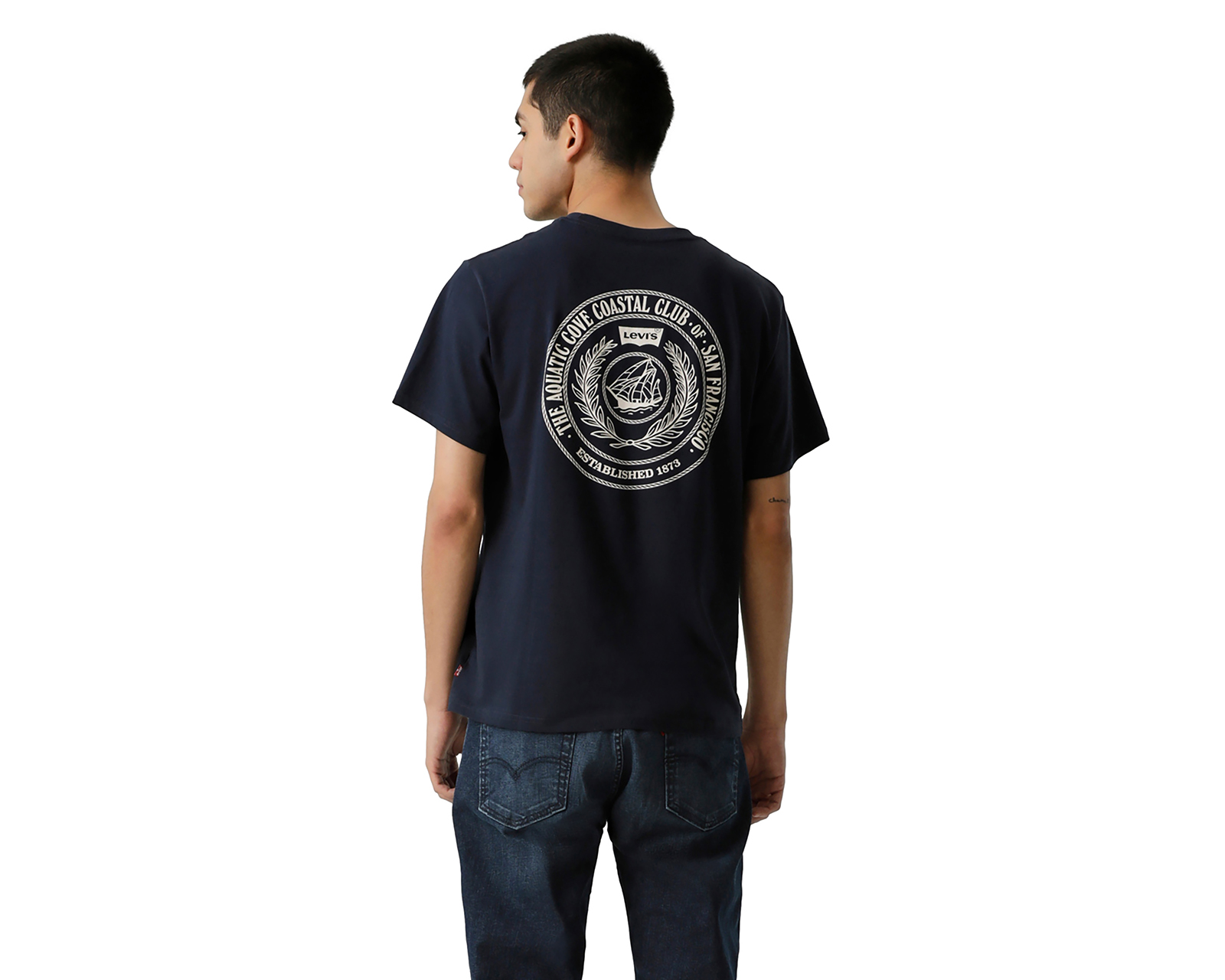 Foto 4 pulgar | Foto 3 | Playera de Cuello Redondo Azul Marino Levi's para Hombre