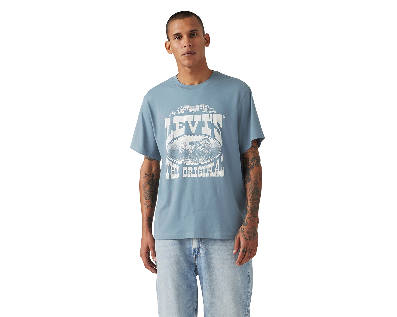 Foto 2 pulgar | Foto 1 | Playera Levi's Azul Cuello Redondo para Hombre