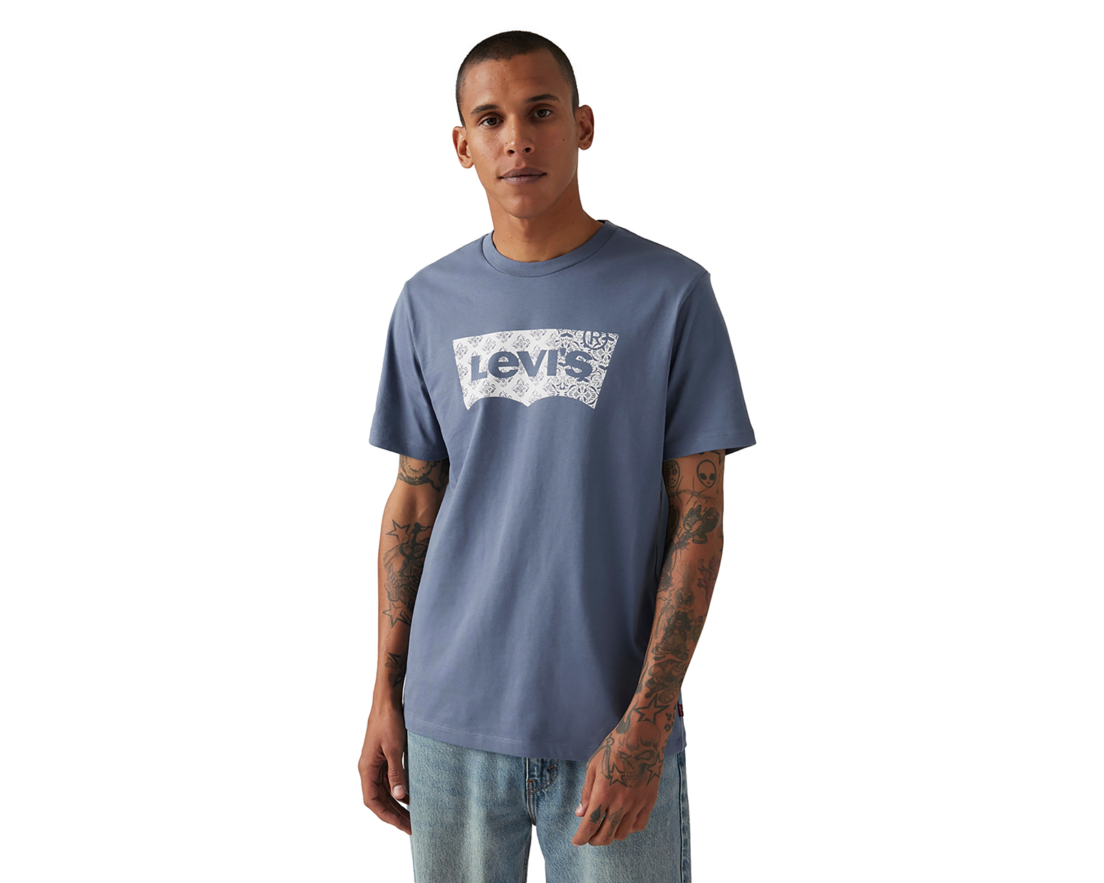 Foto 4 pulgar | Foto 3 | Playera Levi's Azul Cuello Redondo para Hombre