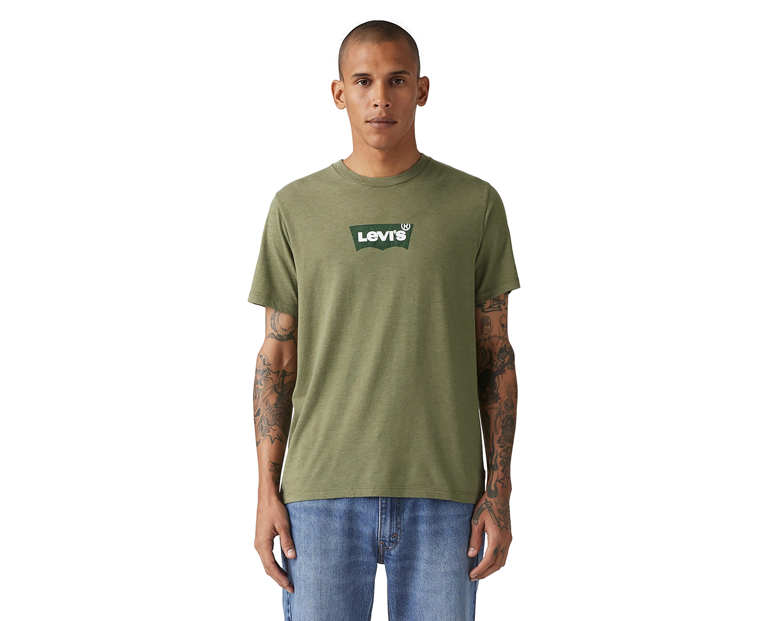 Foto 2 pulgar | Foto 1 | Playera Levi's Verde Cuello Redondo para Hombre