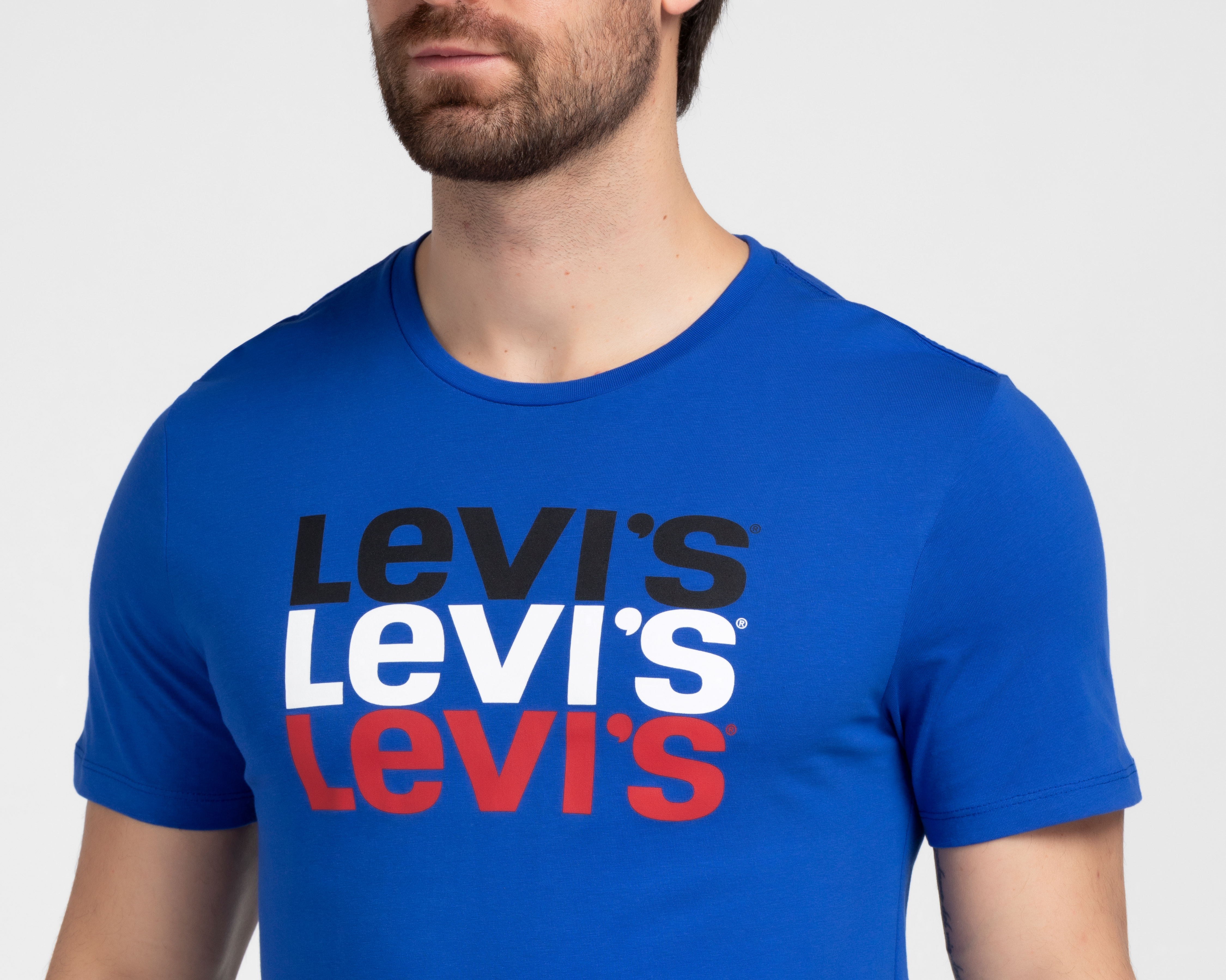 Foto 4 pulgar | Foto 3 | Playera de Cuello Redondo Levi's Azul para Hombre