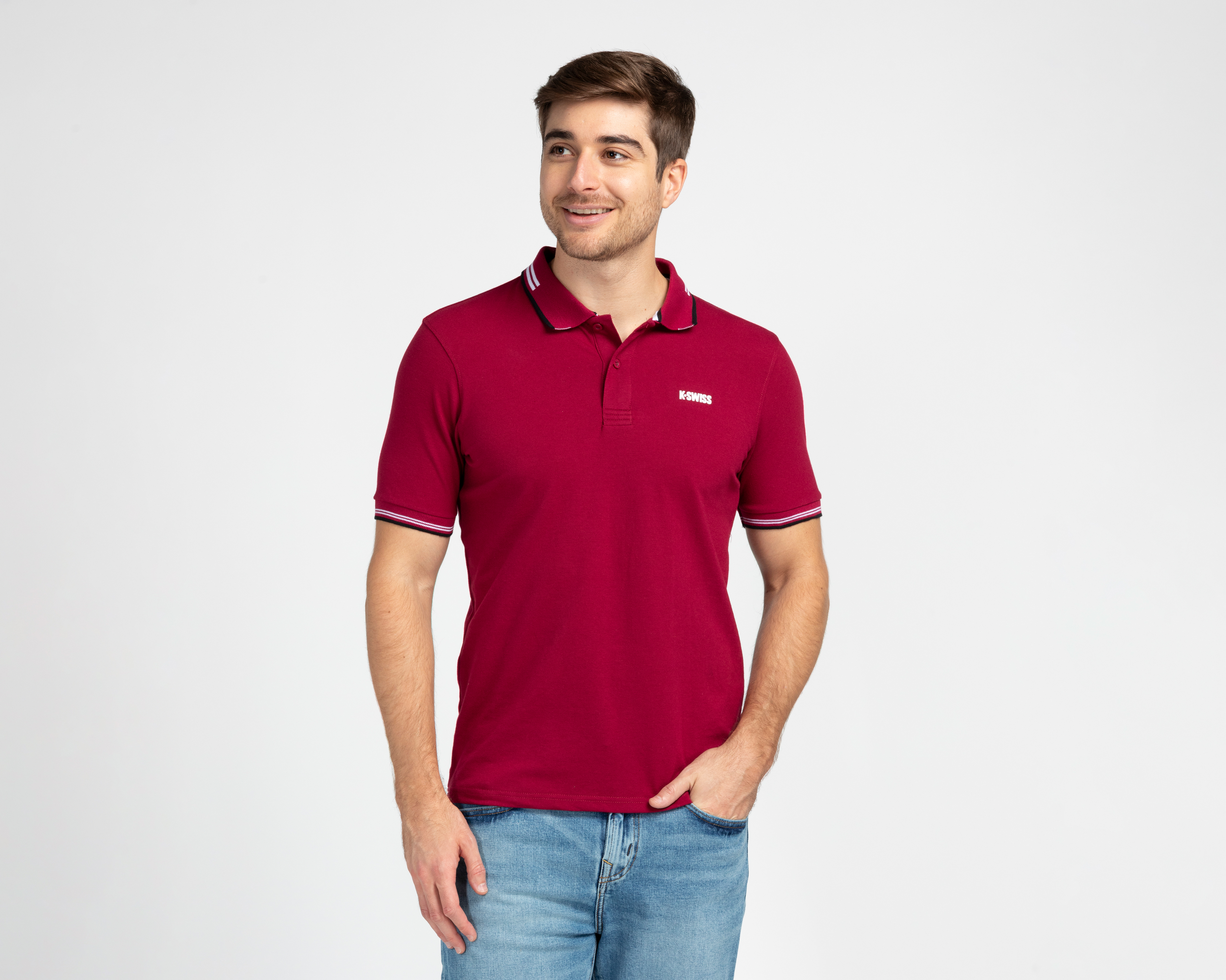 Foto 2 pulgar | Foto 1 | Playera Polo K-Swiss Vino para Hombre