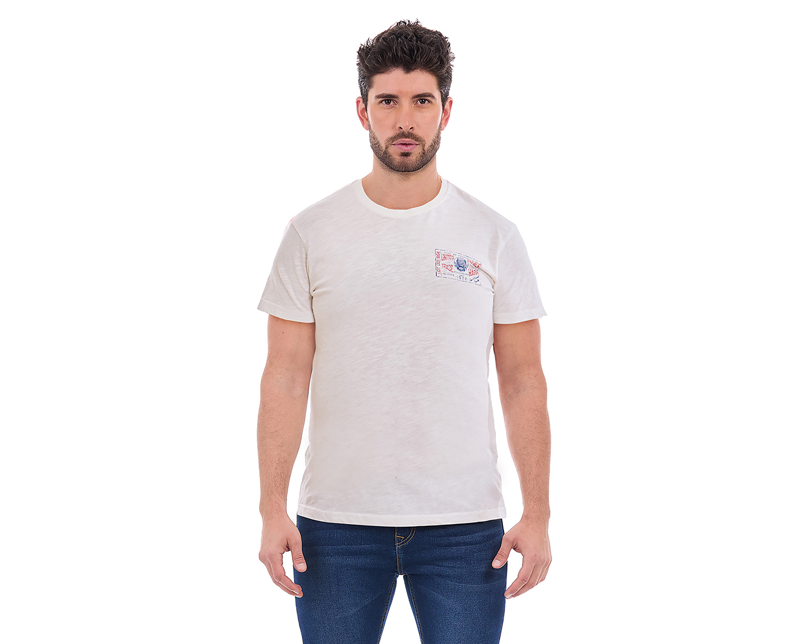 Foto 2 pulgar | Foto 1 | Playera Cuello Redondo Buffalo David Bitton Blanco para Hombre