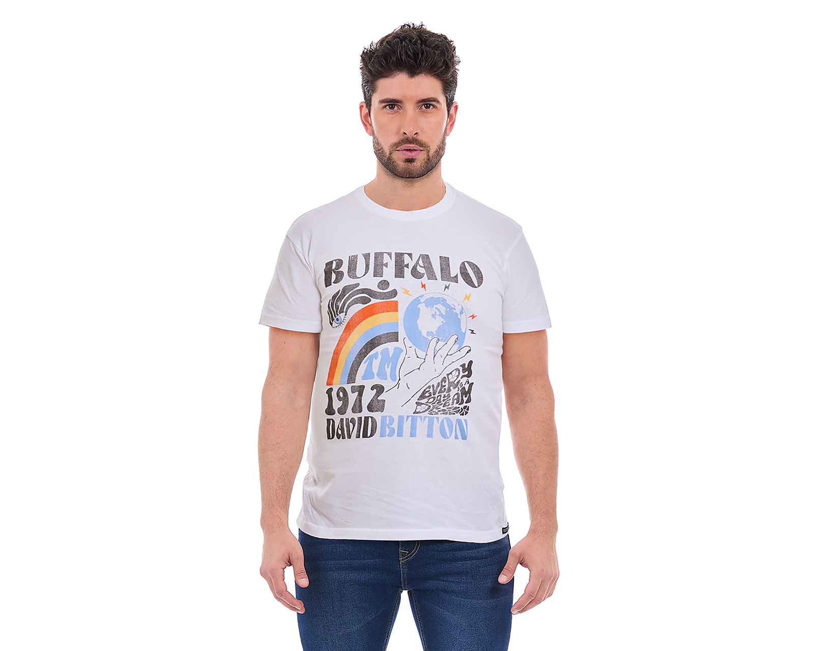 Foto 2 pulgar | Foto 1 | Playera Cuello Redondo Buffalo David Bitton Blanca para Hombre