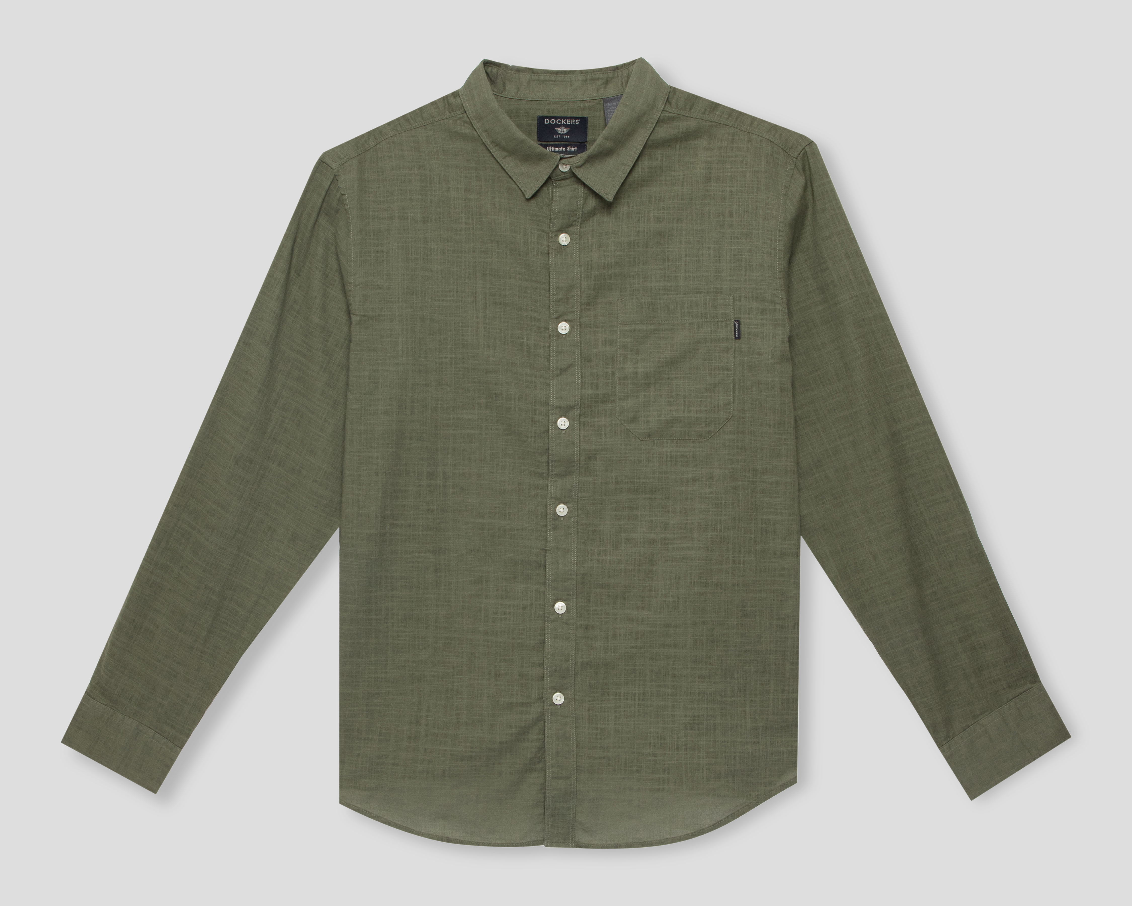 Camisa de Vestir de Algodón Dockers Manga Larga Cuello Americano para Hombre
