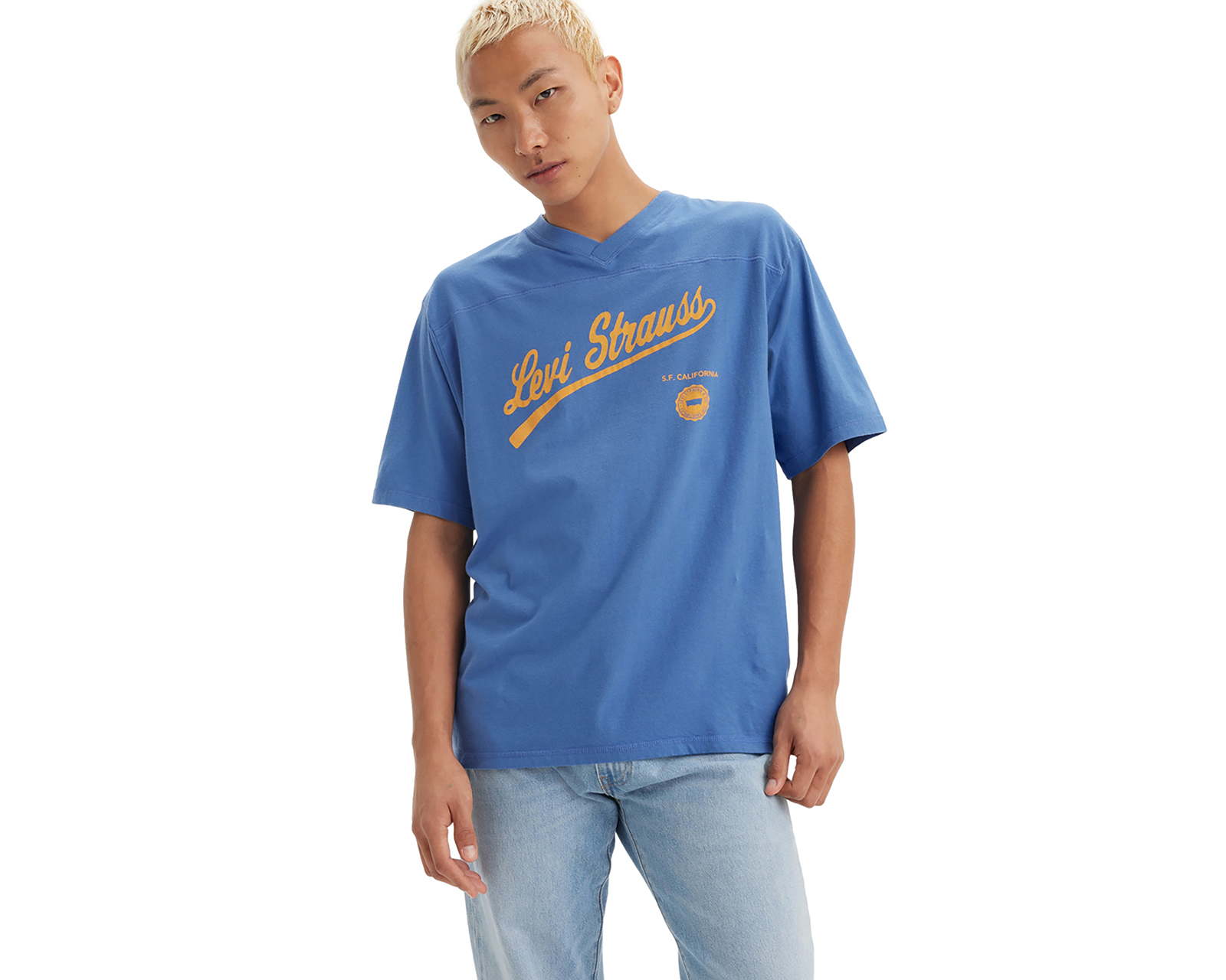 Foto 4 pulgar | Foto 3 | Playera Casual Levi's Azul Cuello Redondo para Hombre
