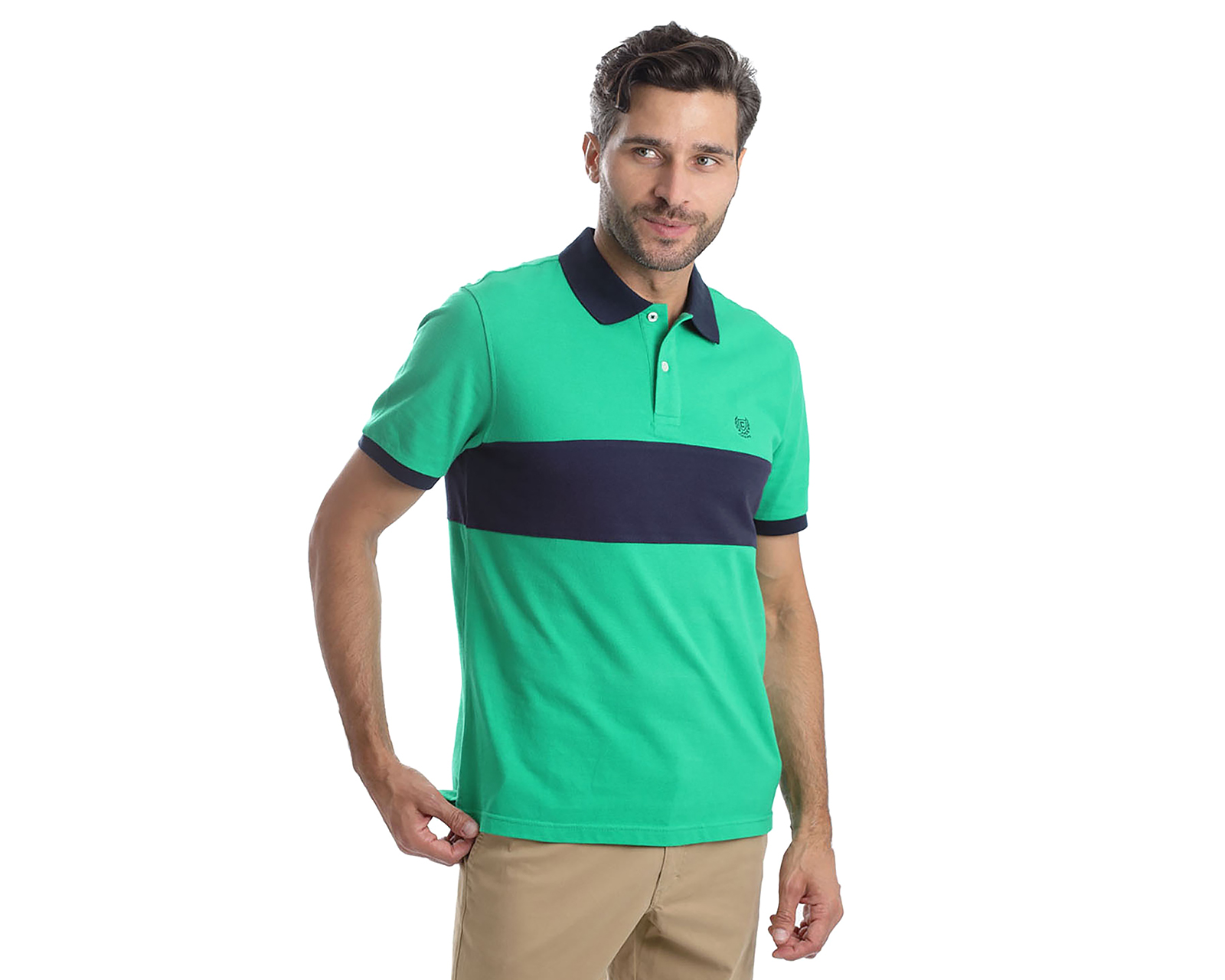 Foto 2 pulgar | Foto 1 | Playera Polo Chaps Manga Corta Verde para Hombre