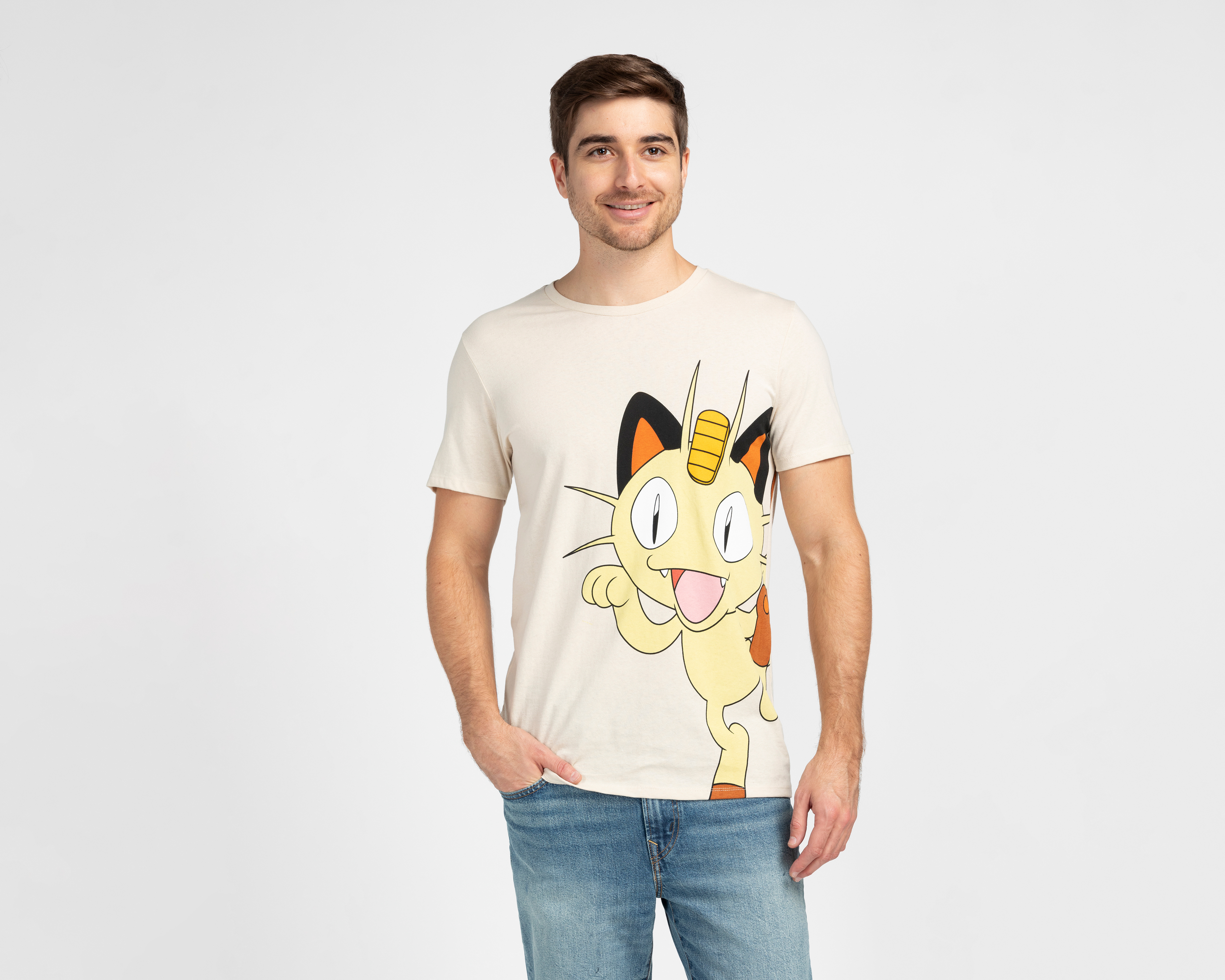 Playera de Cuello Redondo Beige Pokémon para Hombre
