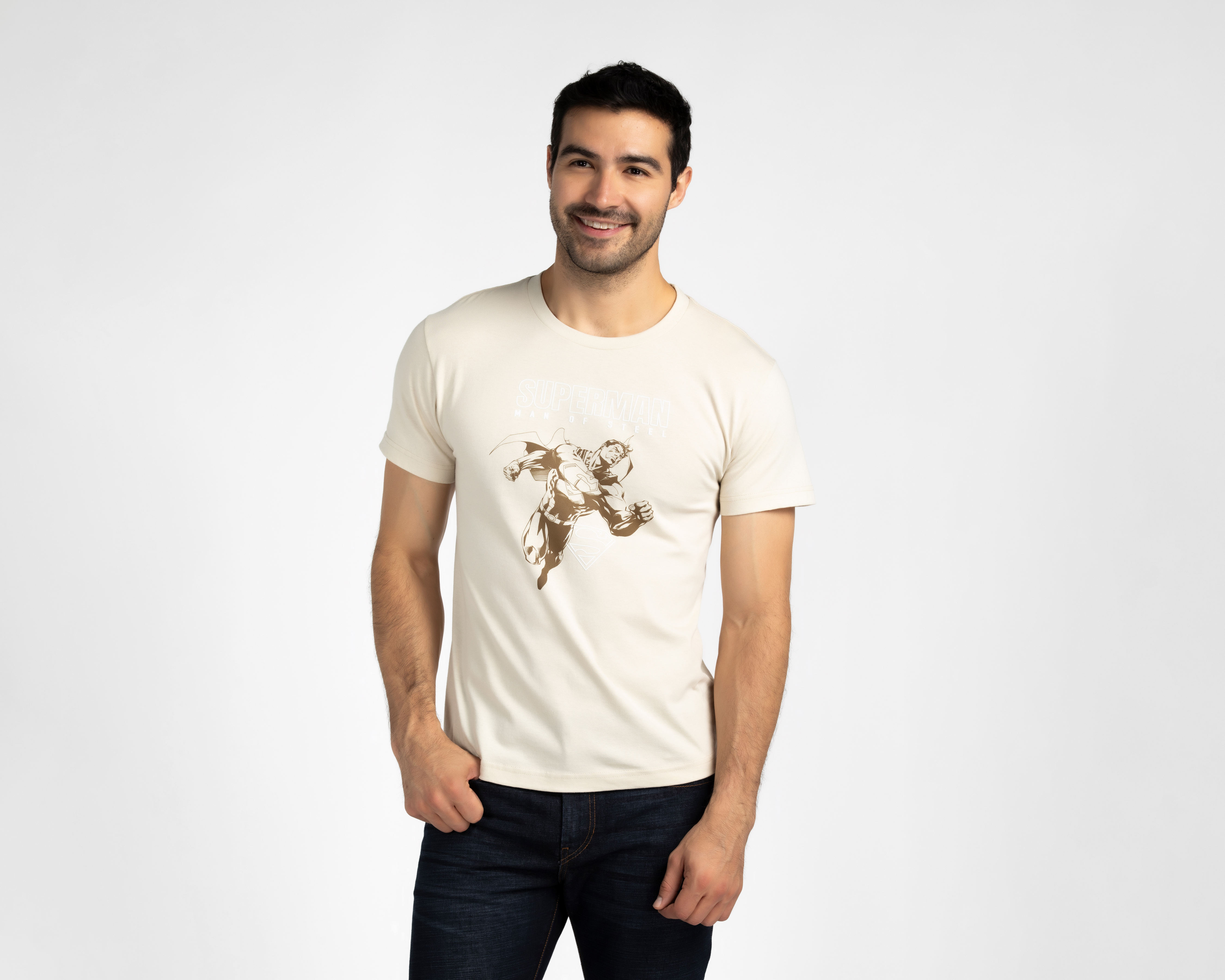 Playera de Cuello Redondo Beige Superman para Hombre