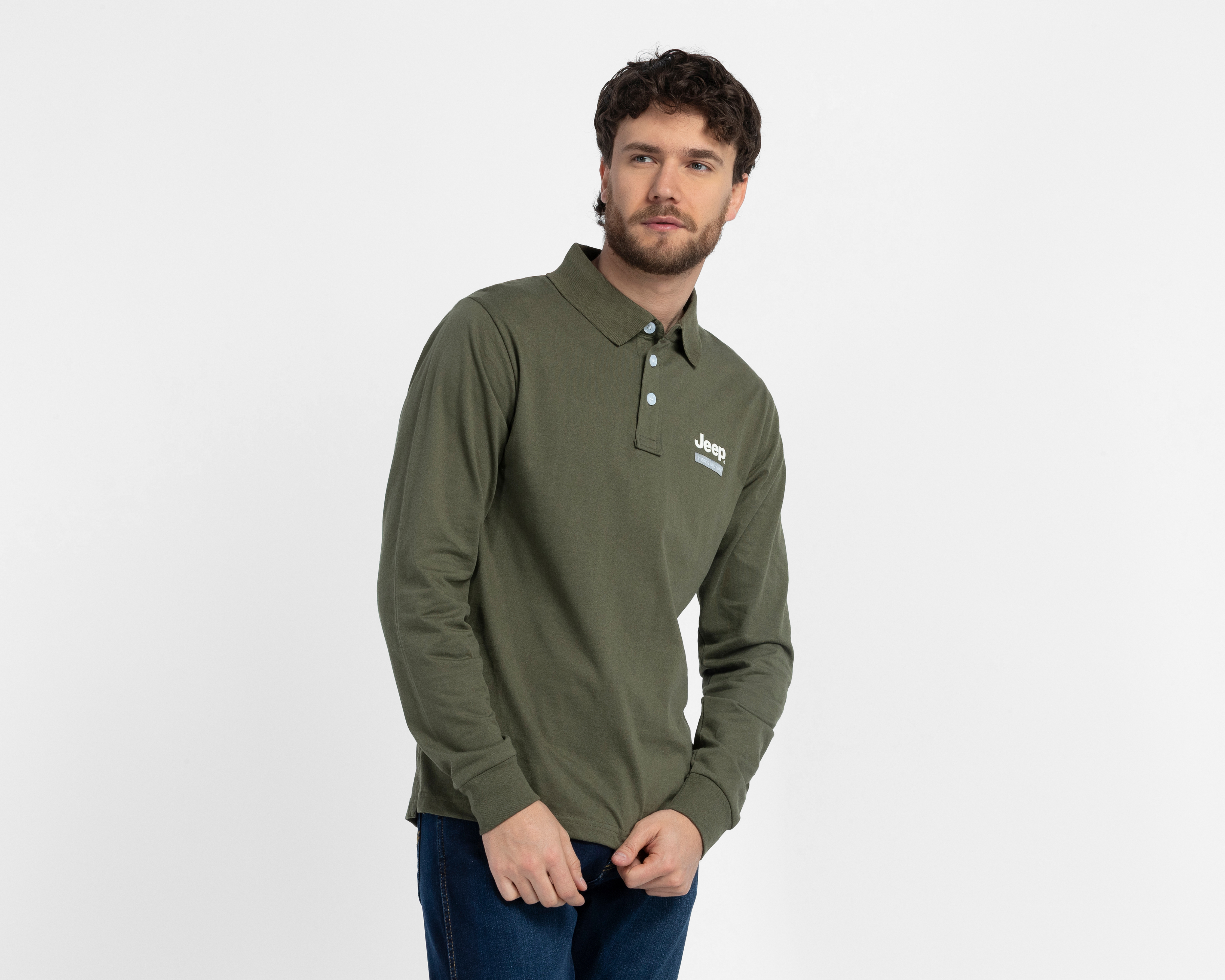 Playera Polo Jeep Manga Larga Verde para Hombre