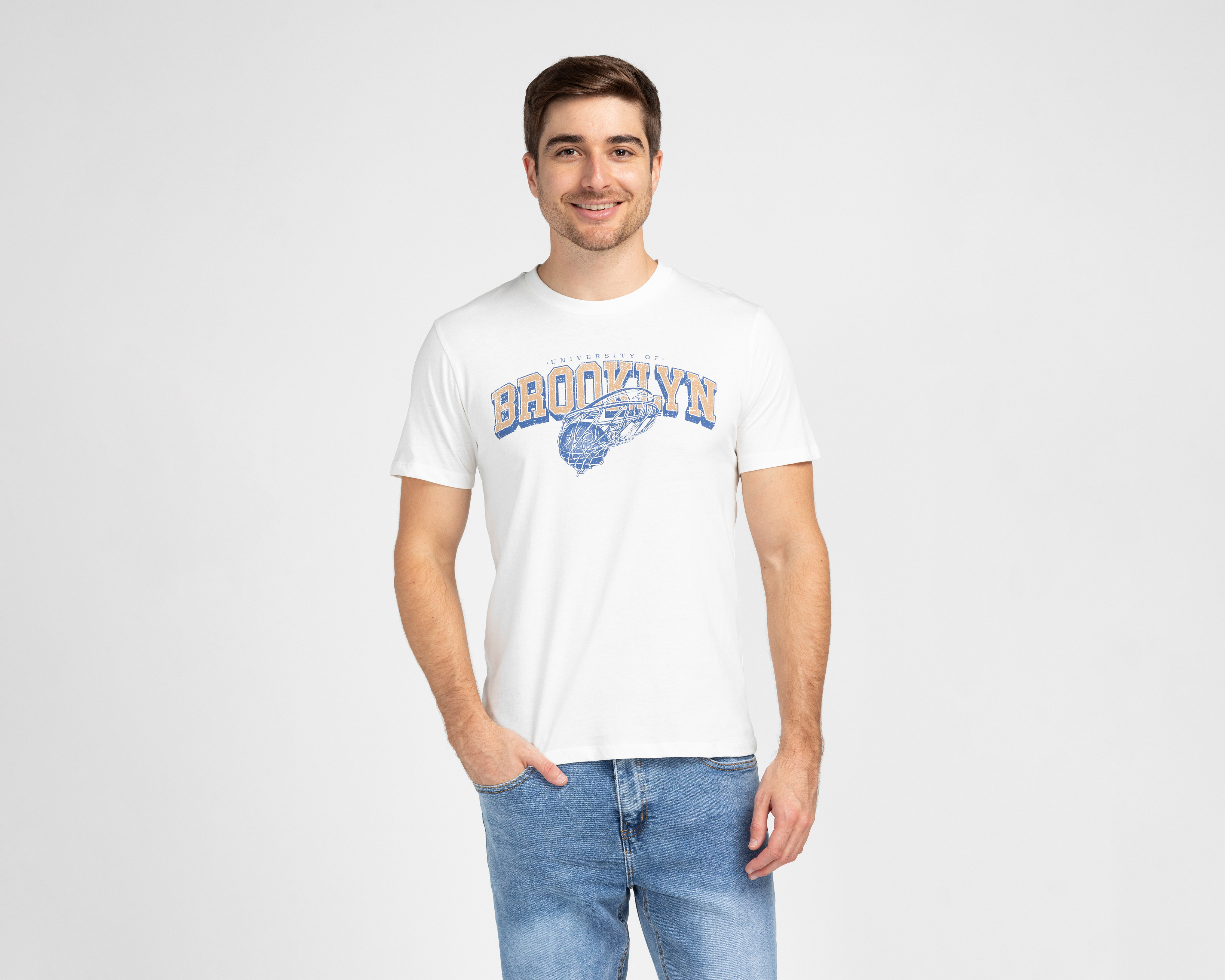 Playera de Cuello Redondo Blanca Refill para Hombre