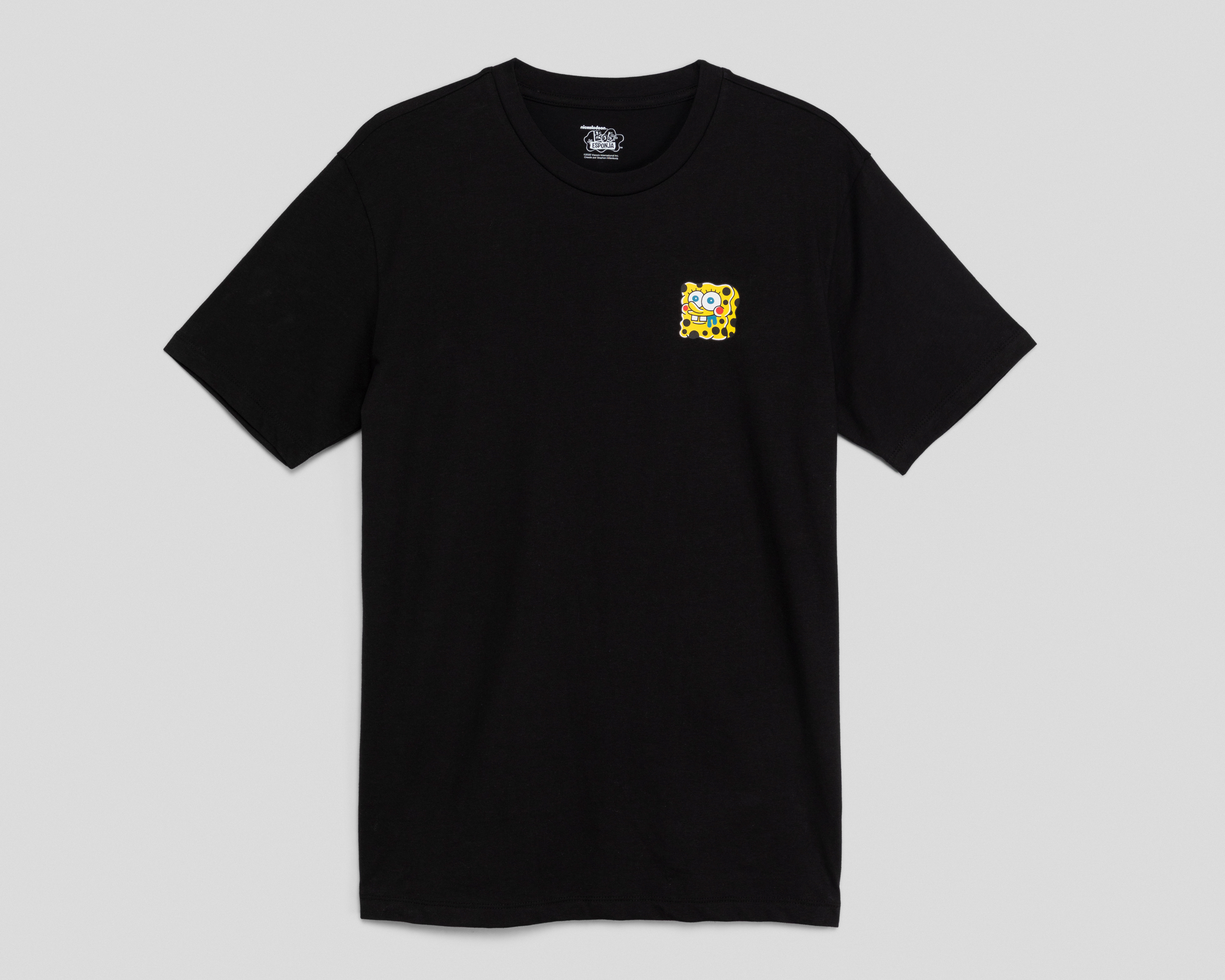 Playera de Cuello Redondo Negra Bob Esponja para Hombre
