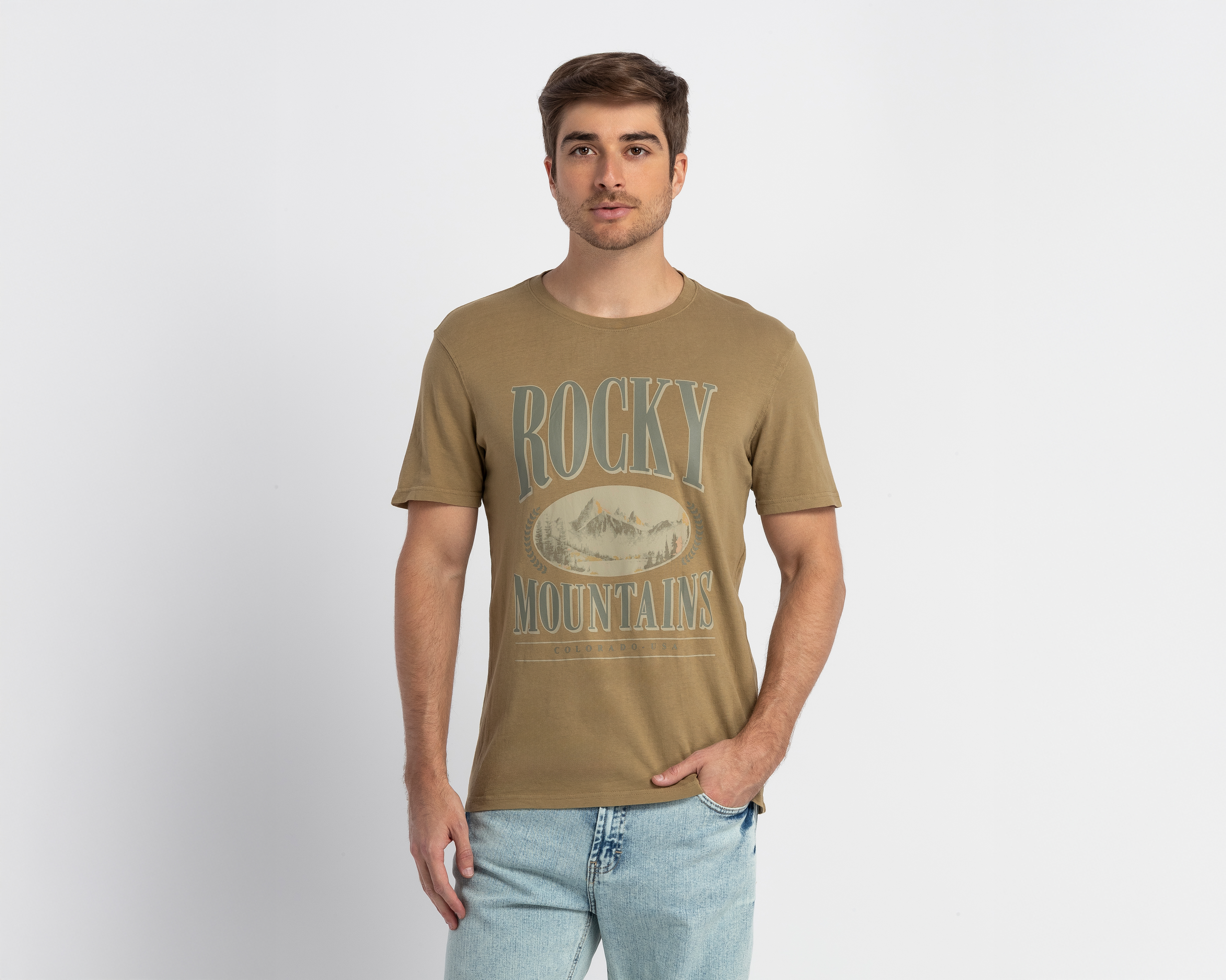 Playera de Cuello Redondo Café Refill para Hombre