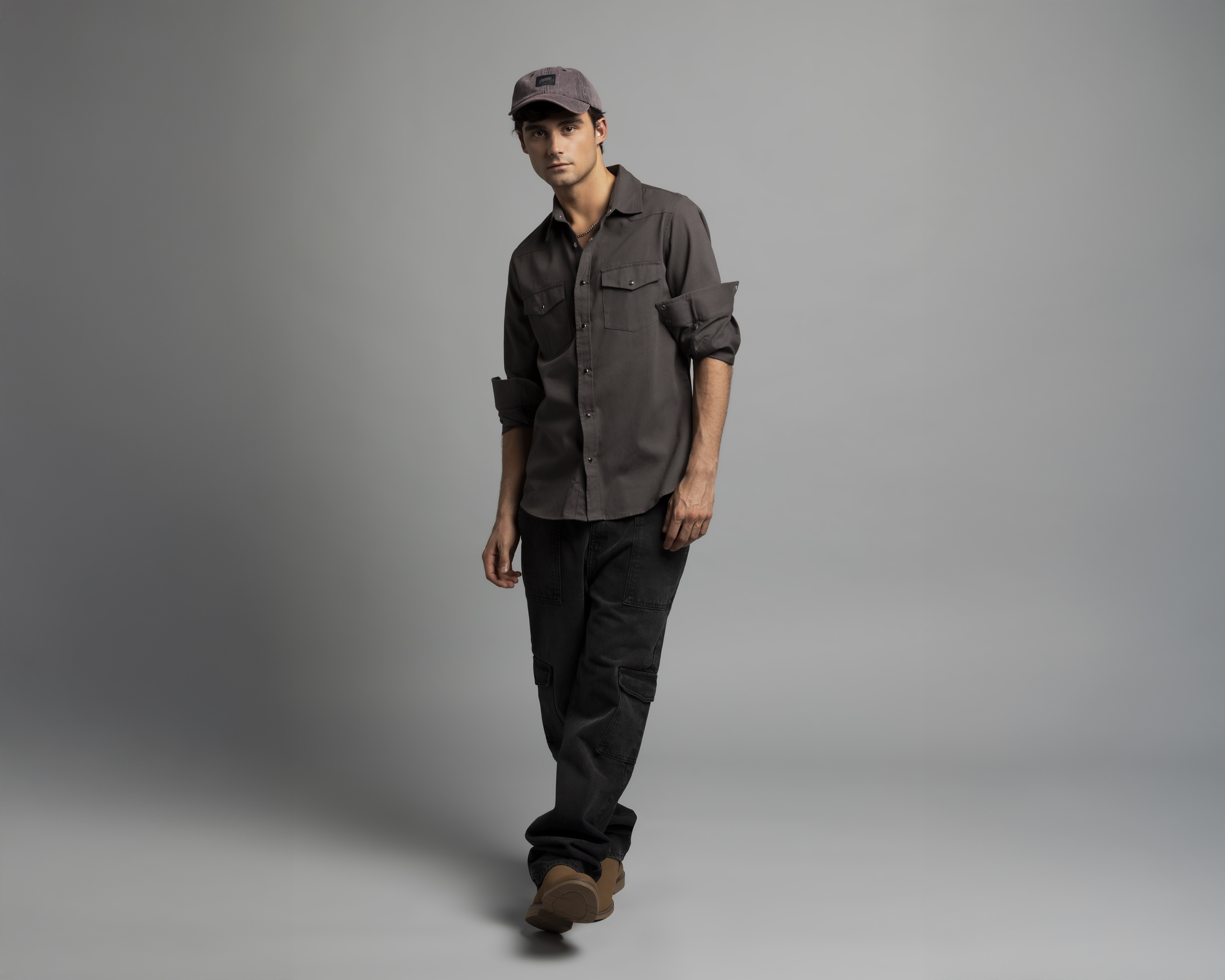 Camisa Casual de Algodón Strona Regular Lisa para Hombre