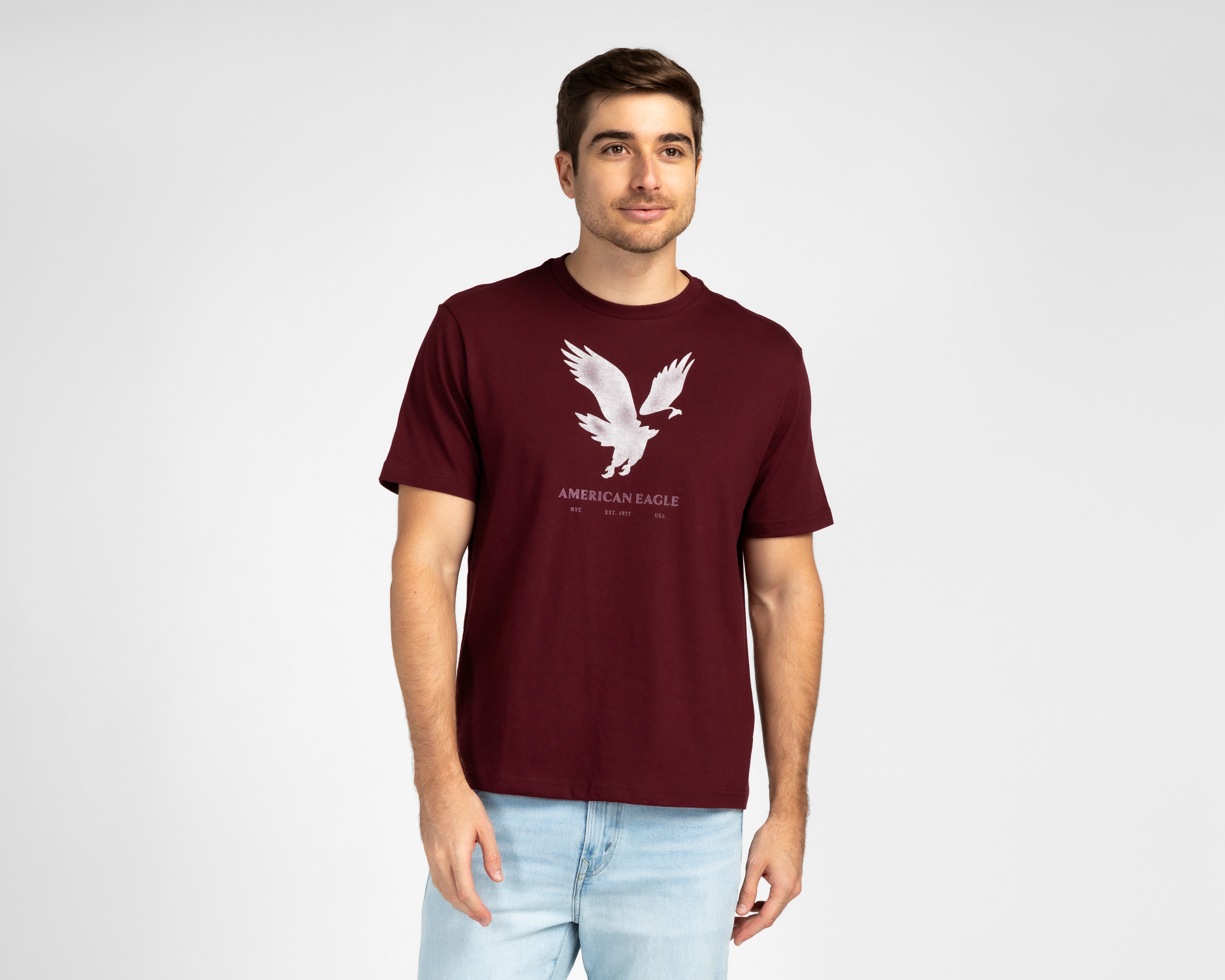 Foto 2 pulgar | Foto 1 | Playera Cuello Redondo Vino American Eagle para Hombre