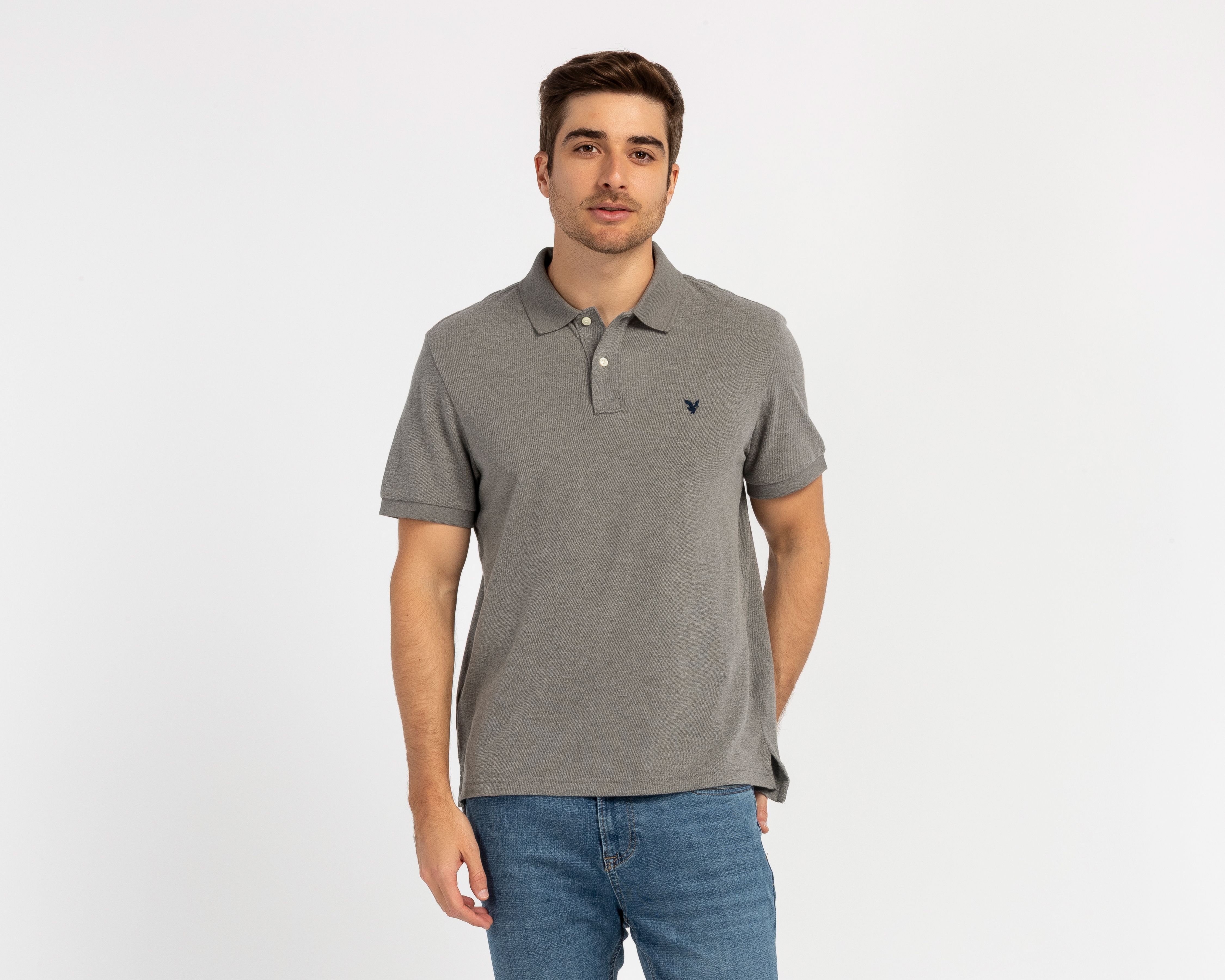 Playera Polo American Eagle Outfitters Manga Corta Gris para Hombre
