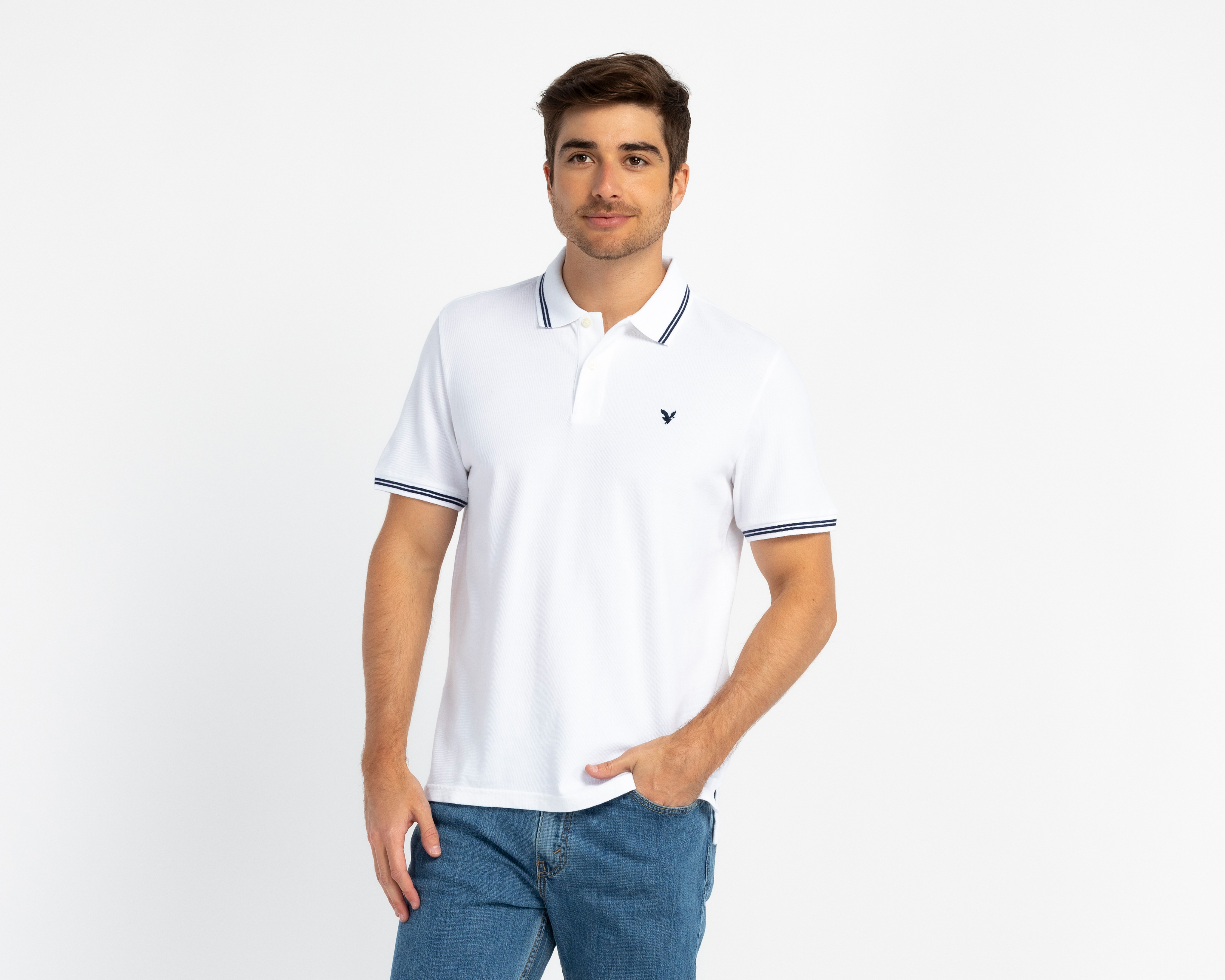 Playera Polo American Eagle Blanca para Hombre