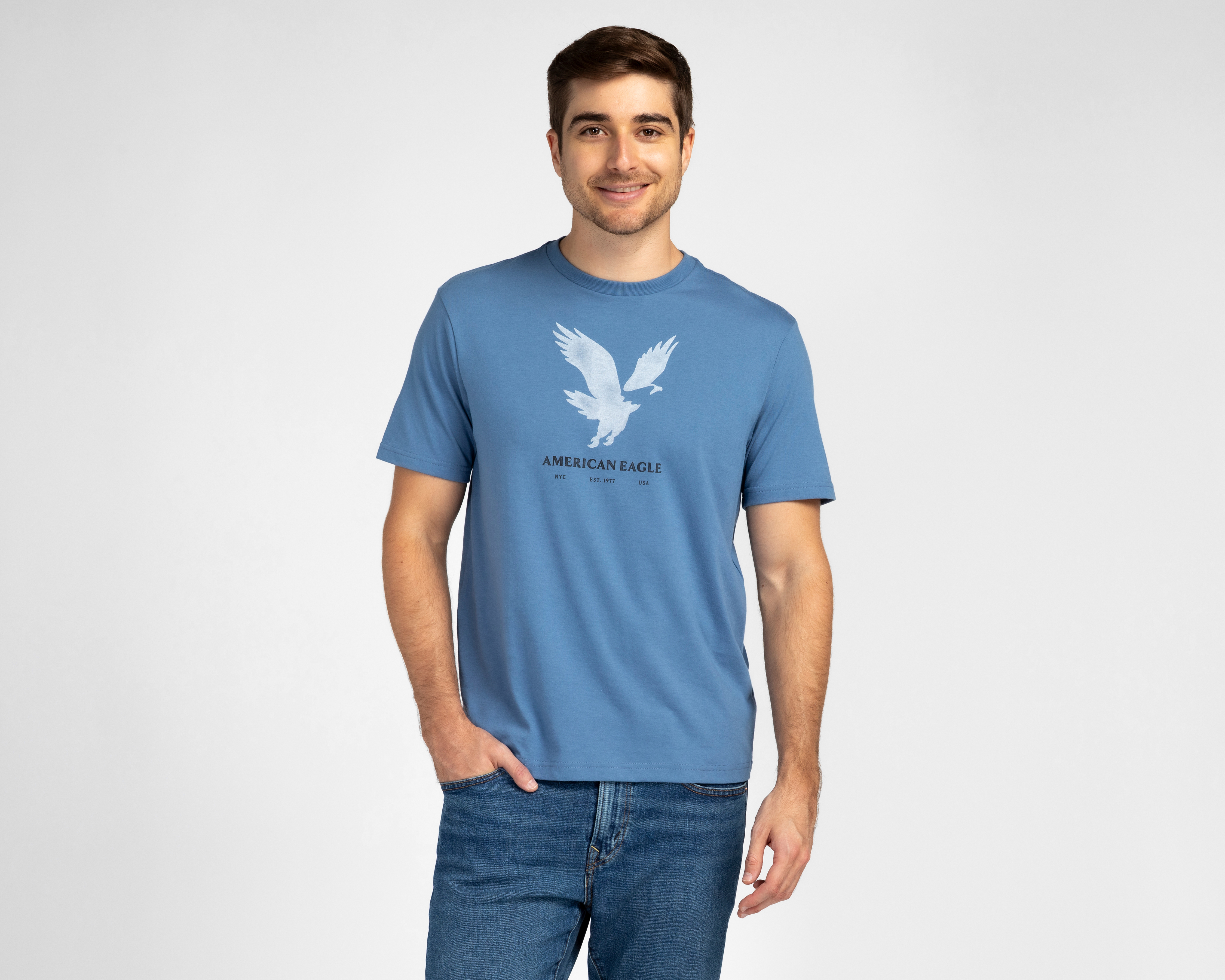 Playera de Cuello Redondo Azul American Eagle para Hombre