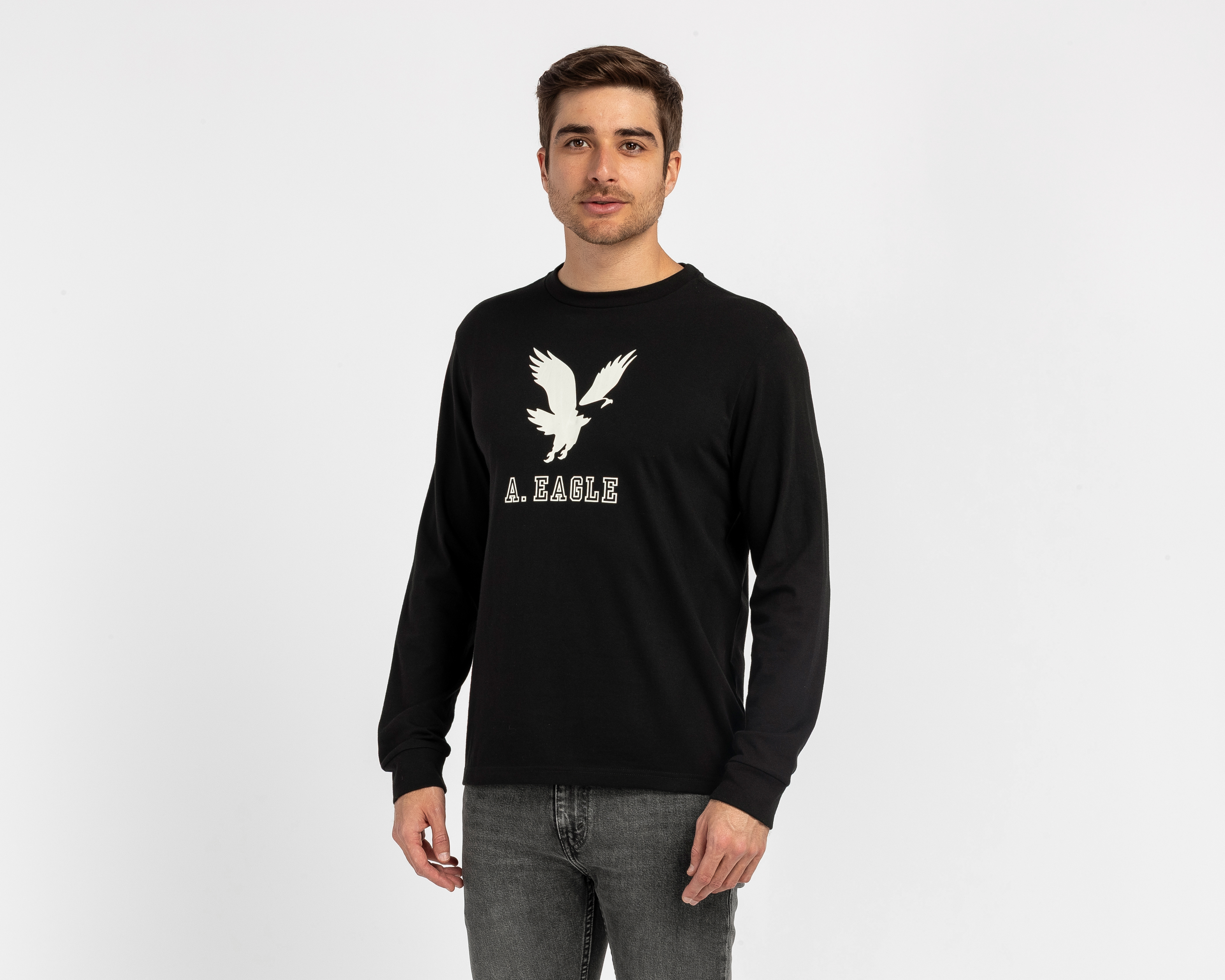 Playera Manga Larga Cuello Redondo Negra American Eagle para Hombre