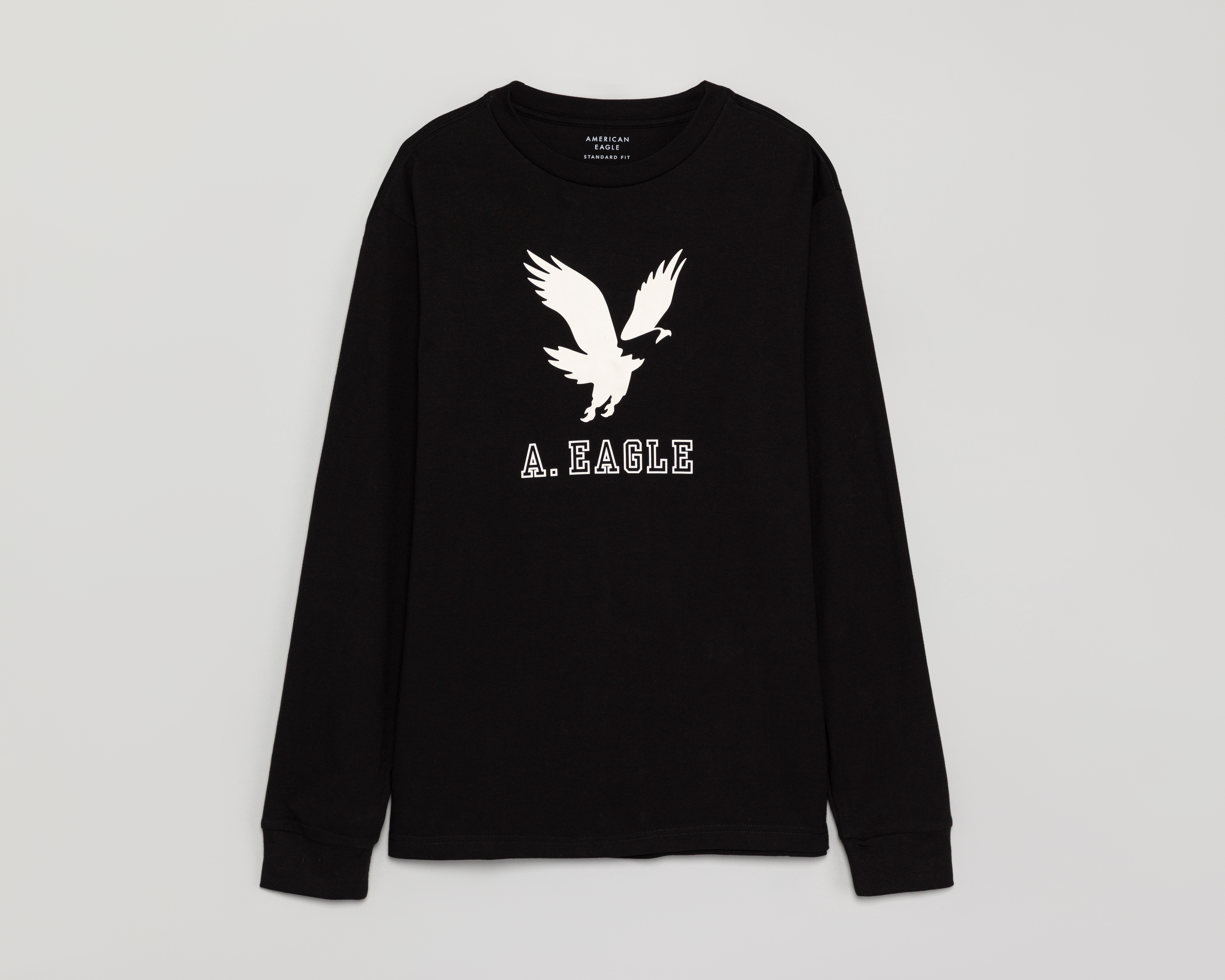 Playera Manga Larga Cuello Redondo Negra American Eagle para Hombre