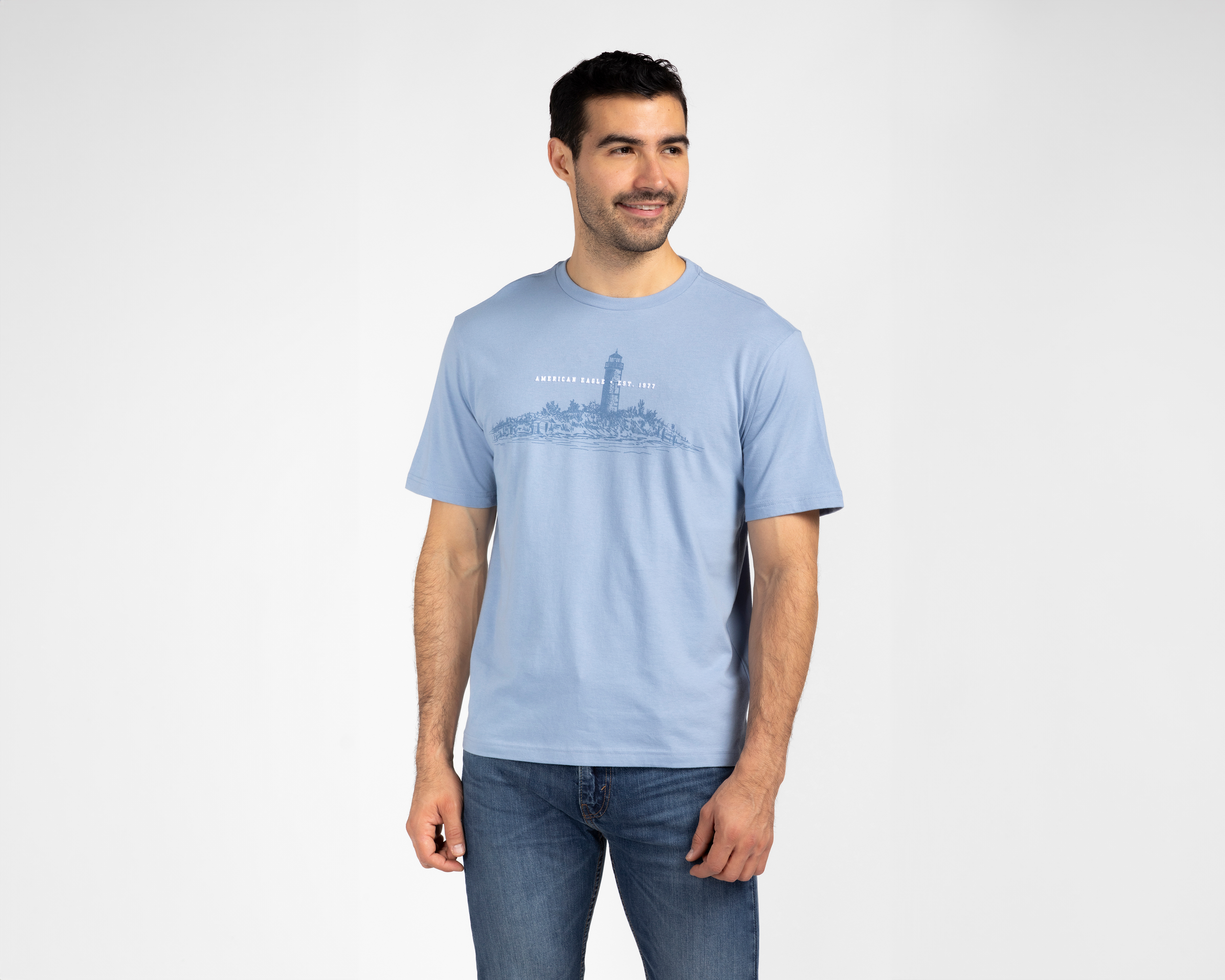 Foto 2 pulgar | Foto 1 | Playera Cuello Redondo Azul American Eagle para Hombre
