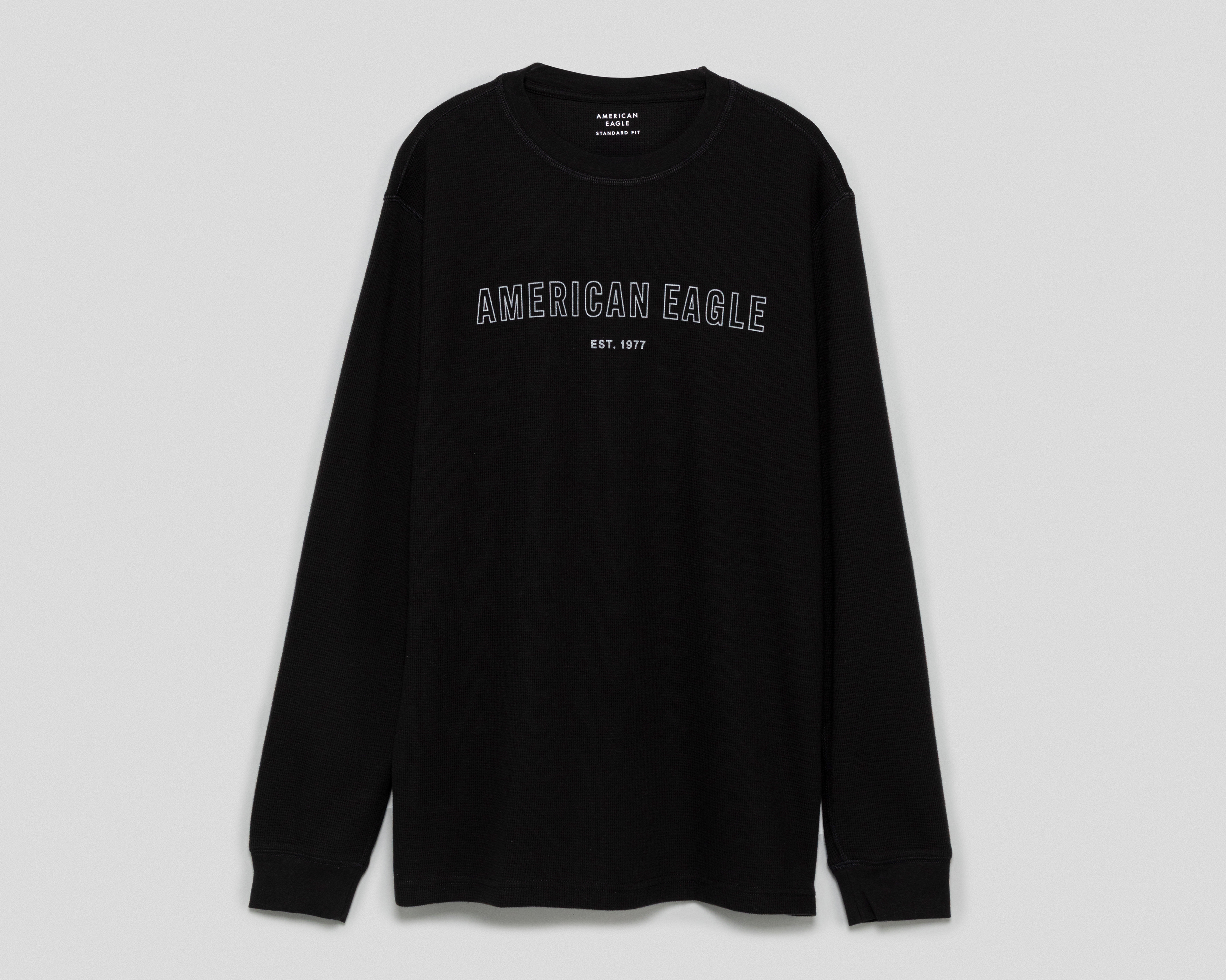 Playera Manga Larga Cuello Redondo Negra American Eagle para Hombre