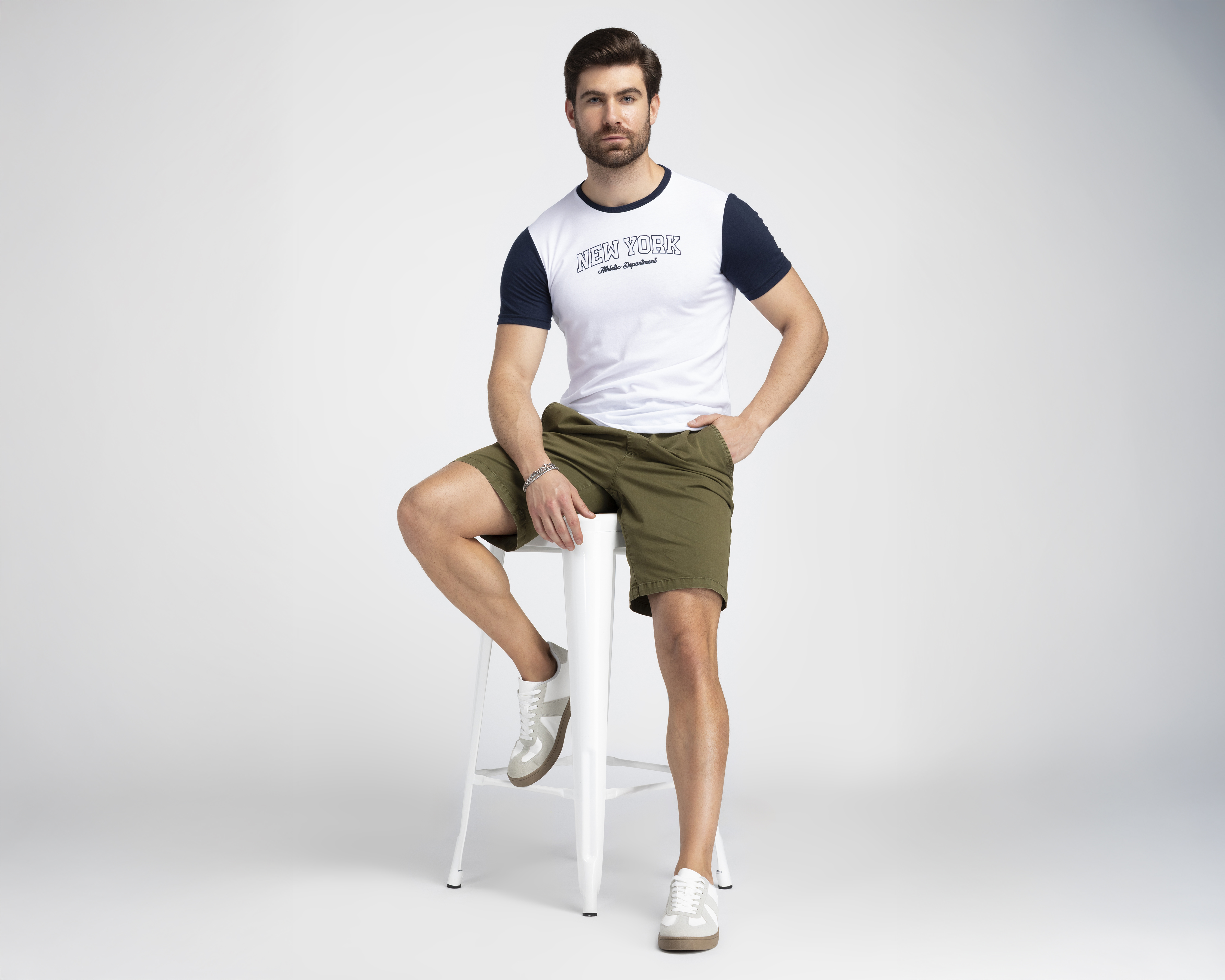 Foto 1 | Foto 1 | Playera de Cuello Redondo Blanco y Azul Refill para Hombre