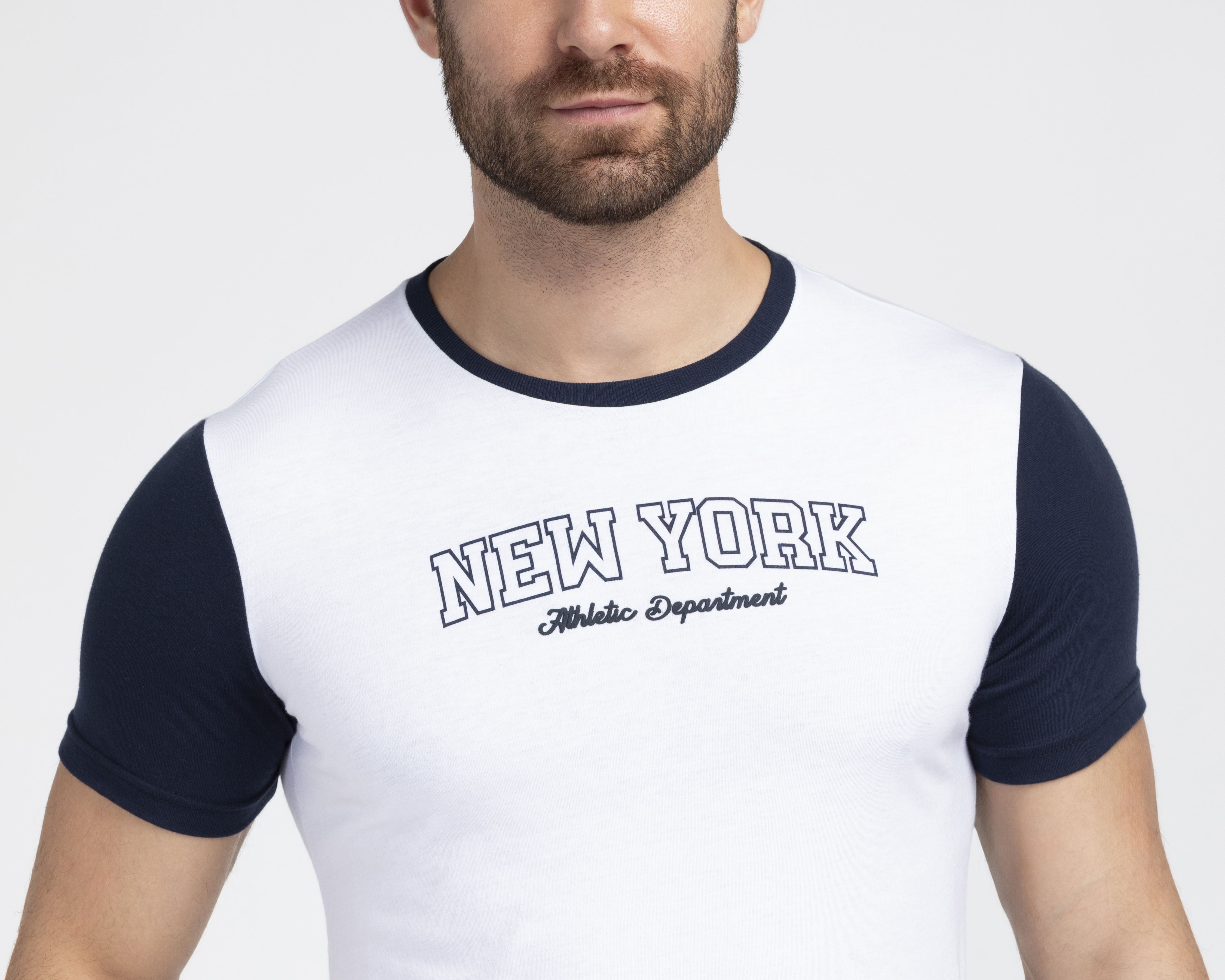 Foto 5 pulgar | Foto 4 | Playera de Cuello Redondo Blanco y Azul Refill para Hombre