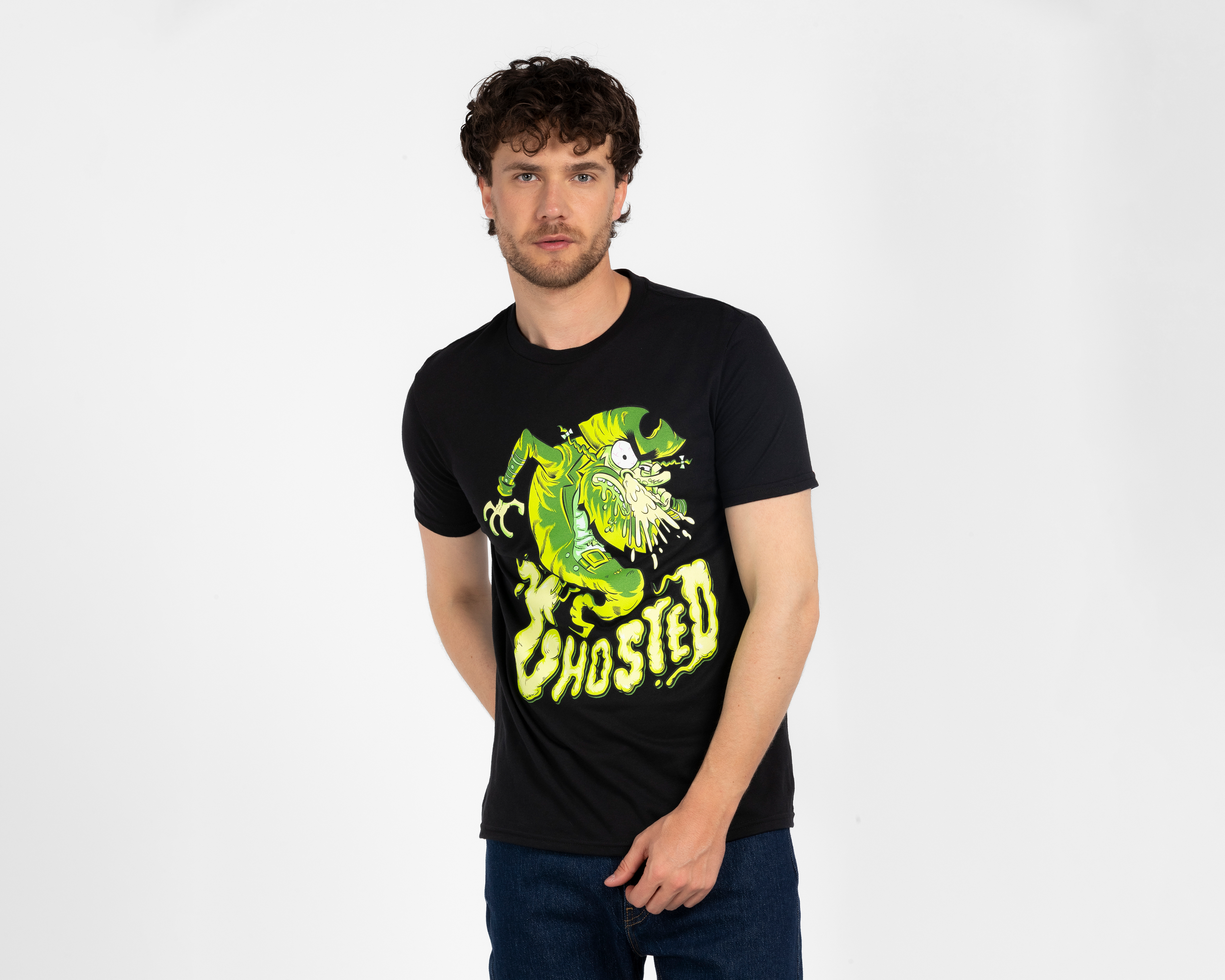 Playera de Cuello Redondo Negra Bob Esponja para Hombre