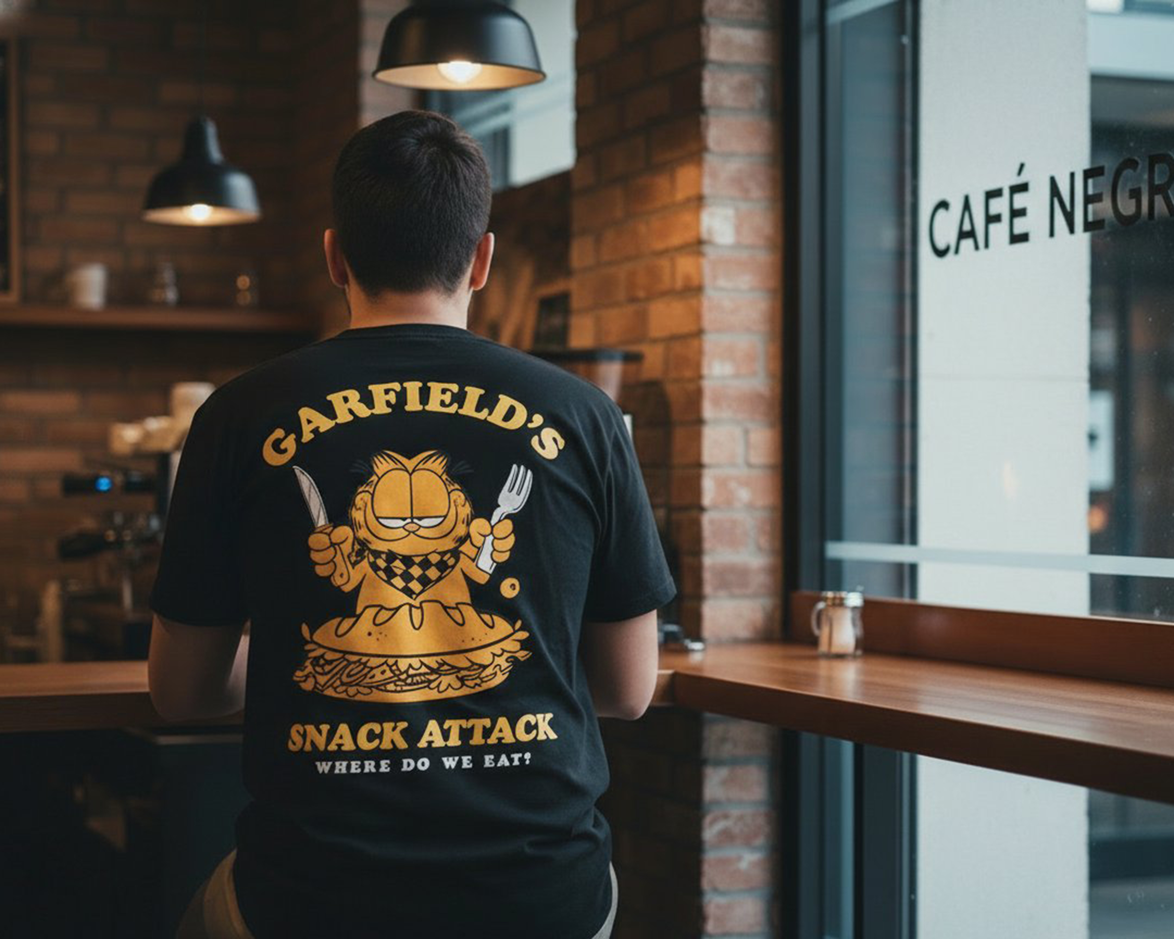 Foto 5 | Foto 5 | Playera de Cuello Redondo Negra Garfield para Hombre